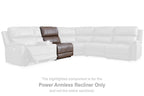 Espresso power armless recliner component with adjustable headrest in sectional layout