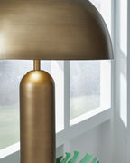 Metal dome shade with bronze finish and cylindrical lamp body