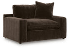 Maxton Heights chair and a half in dark brown, cushioned with two back pillows