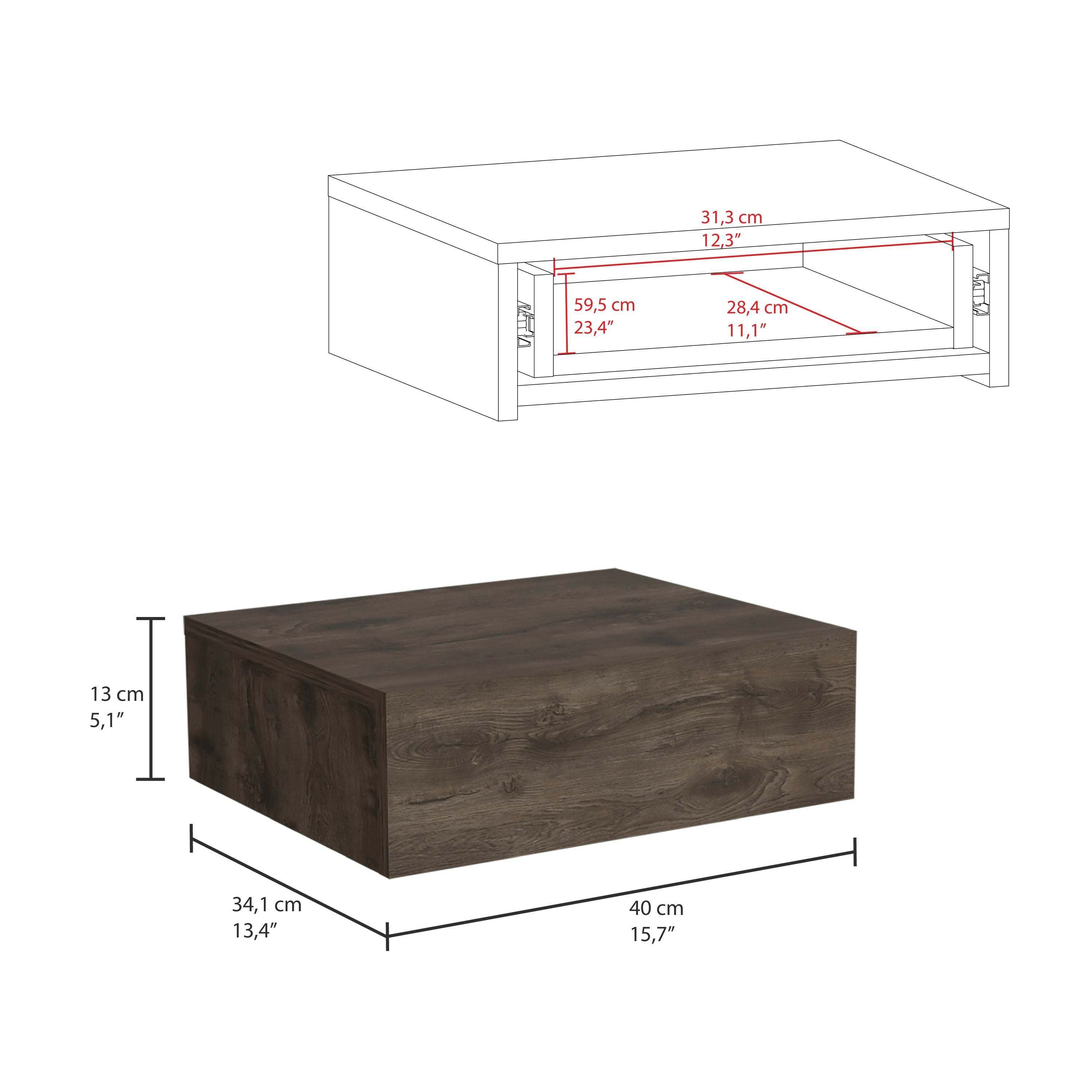 Milano Floating Nightstand w/ Drawer - Dark Brown