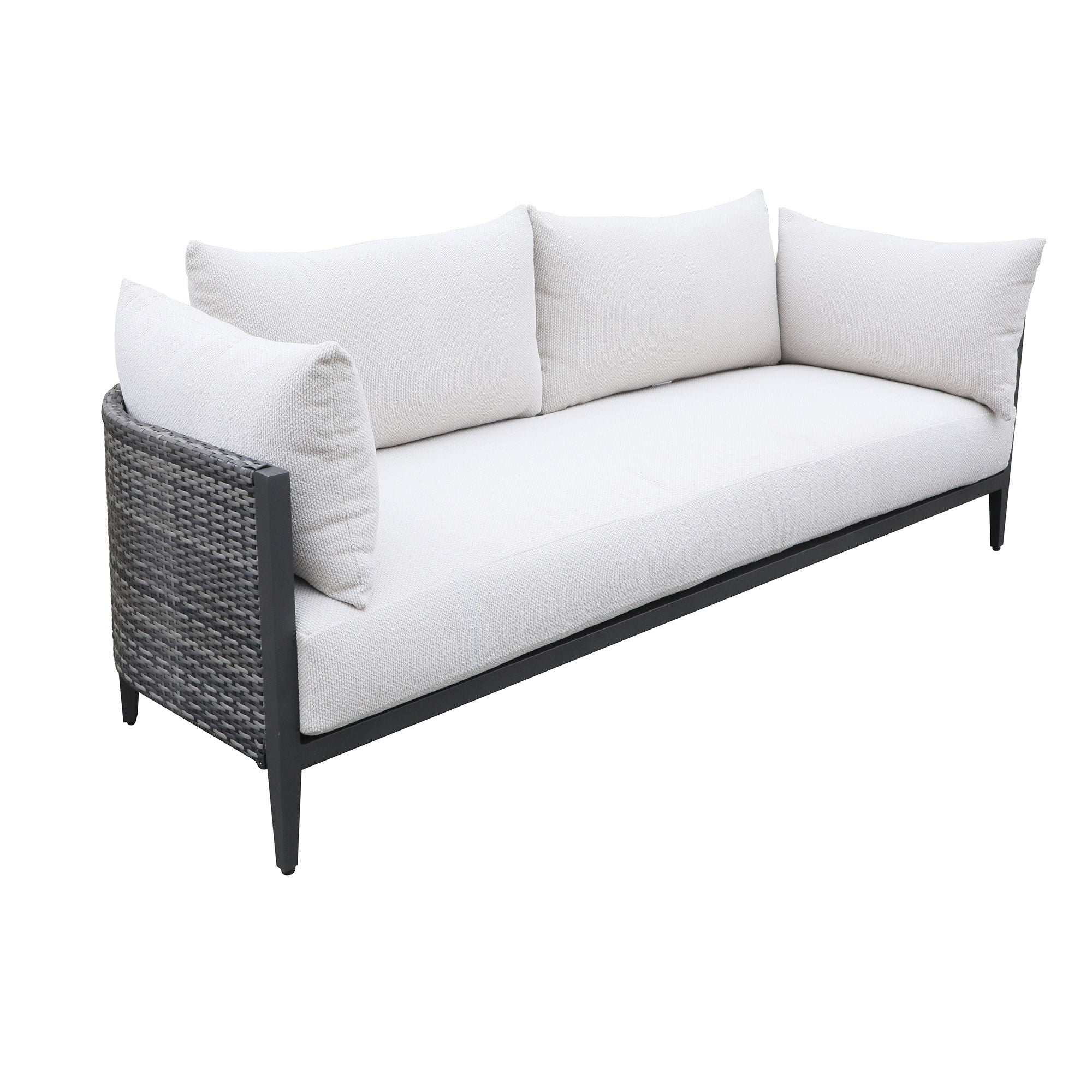 Outdoor Modern Wicker Sofa With Cushion, Gabardine