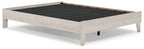 Light wood bed frame with open slats and low side rails