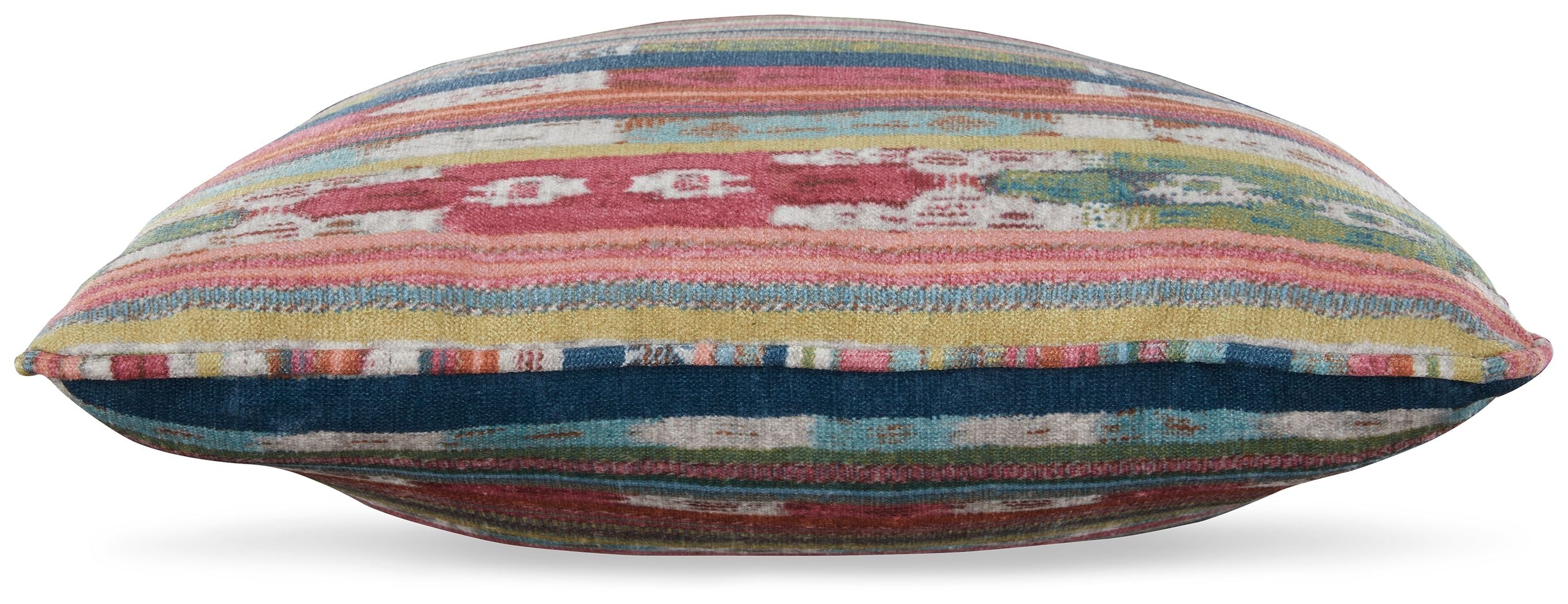 Orensburgh striped pillow viewed from the side with rounded edge