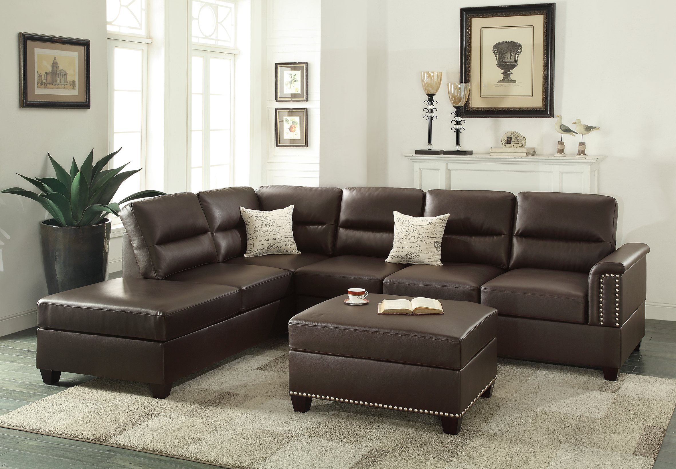 Espresso 3-PC Sectional Sofa - Modern Living Room Comfort