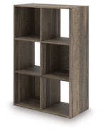Dark brown cube organizer with open square cubbies, shelving unit front view