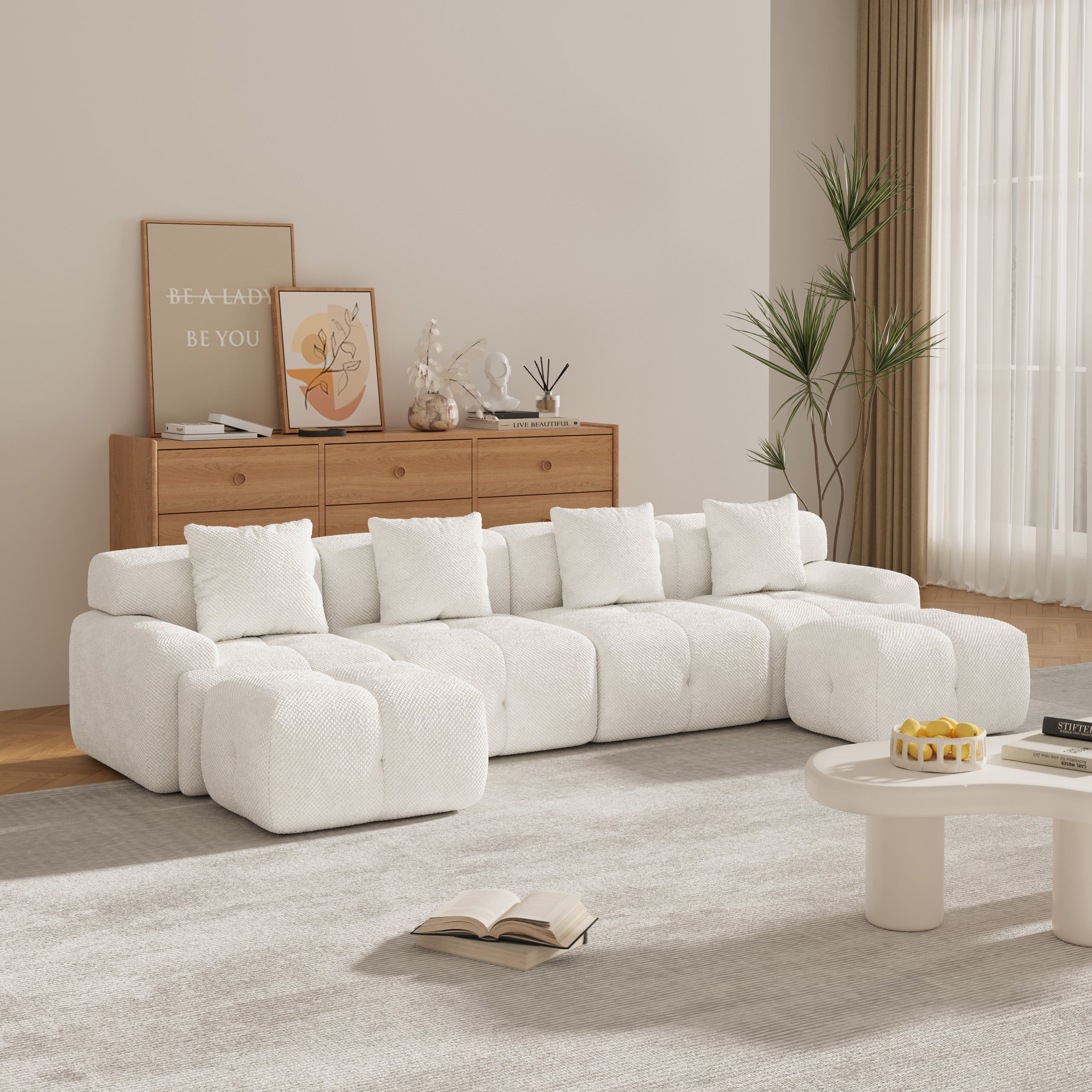 U-Shaped Sleeper Sectional Sofa - Modular, Oversized, Ivory