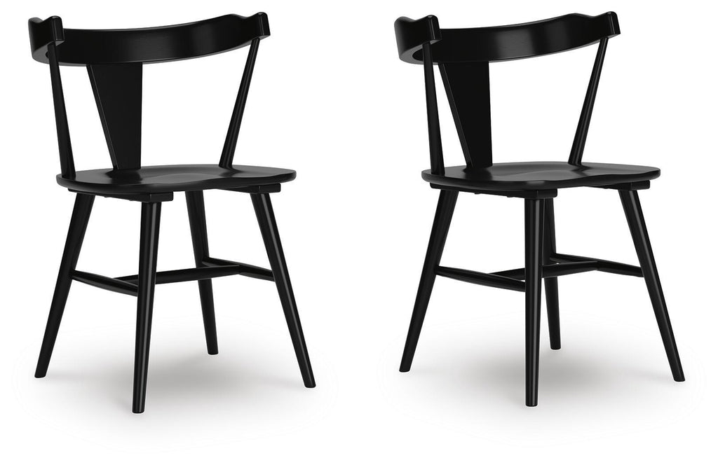 Set of 2 dining room side chairs, black curved backrest and curved seat, wooden frame
