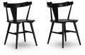 Set of 2 dining room side chairs, black curved backrest and curved seat, wooden frame