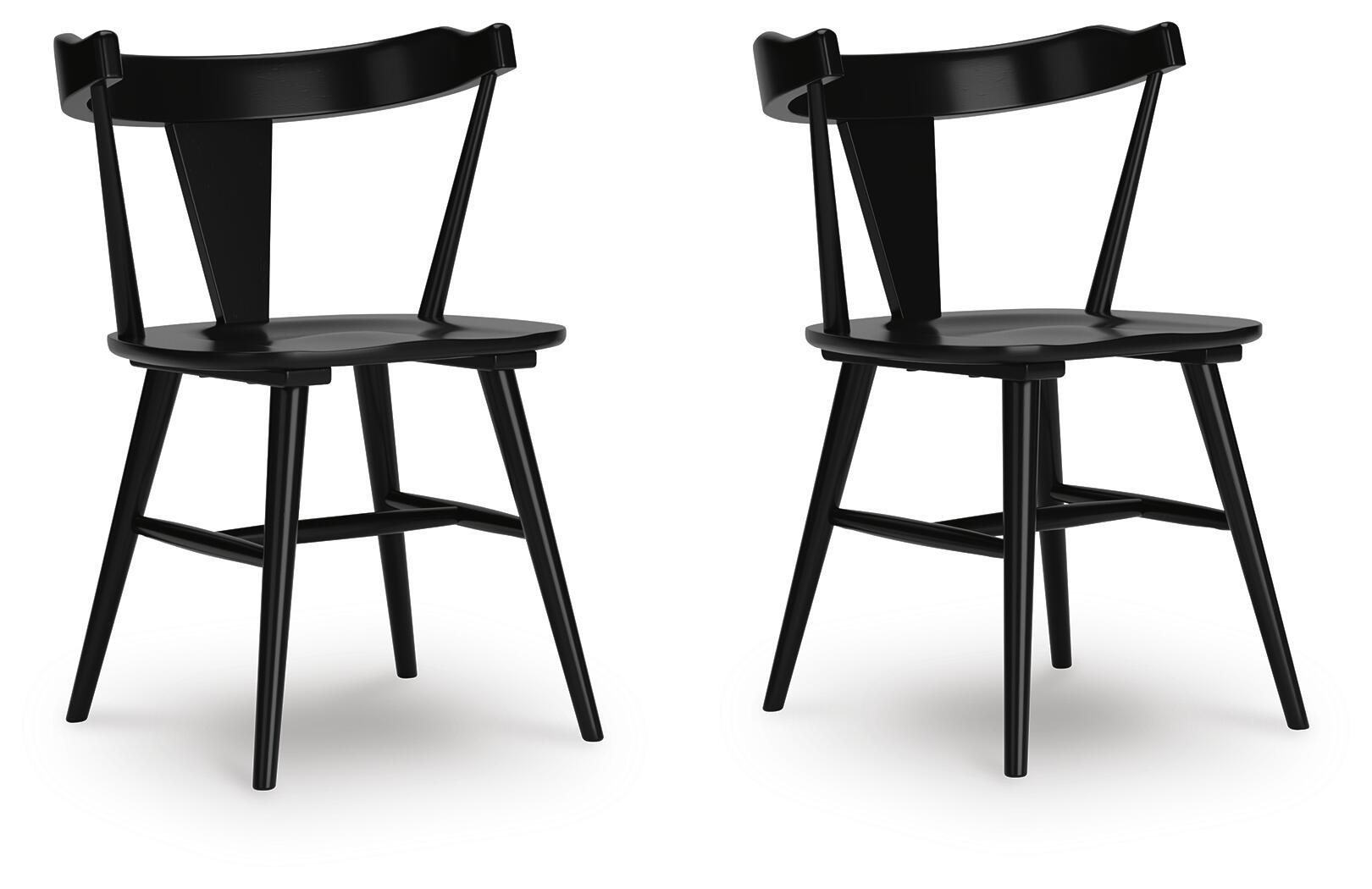 Set of 2 dining room side chairs, black curved backrest and curved seat, wooden frame