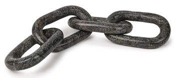 Dark gray stone-textured linked chain sculpture with two interlocking loops