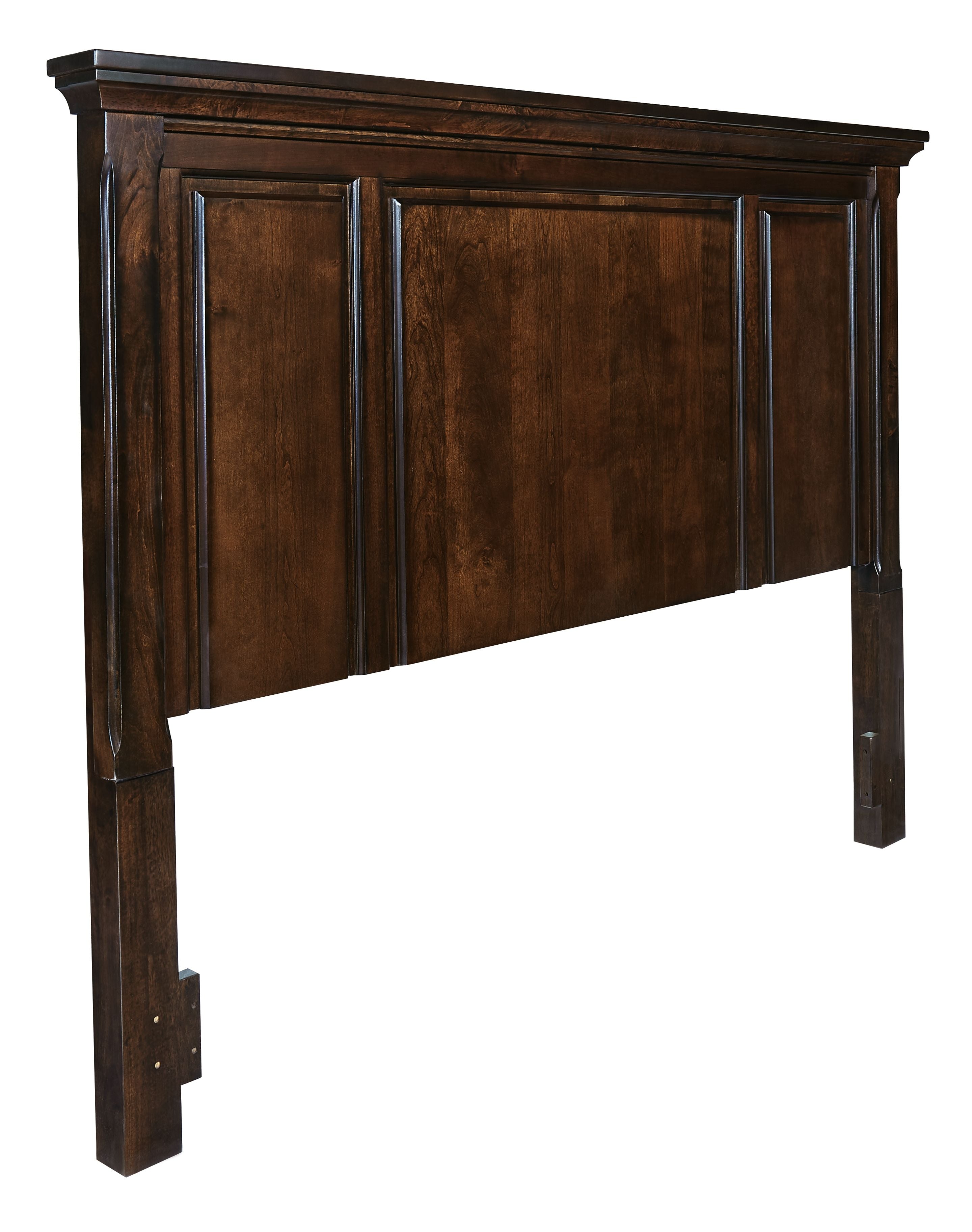 Rustic brown panel headboard with raised rectangular panels and squared posts