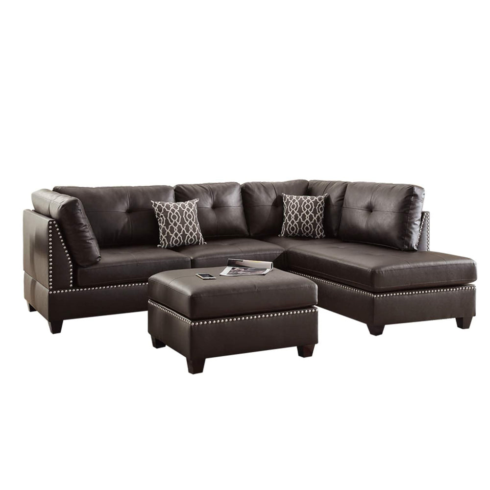 Espresso Reversible Bonded Leather Sectional Sofa Ottoman