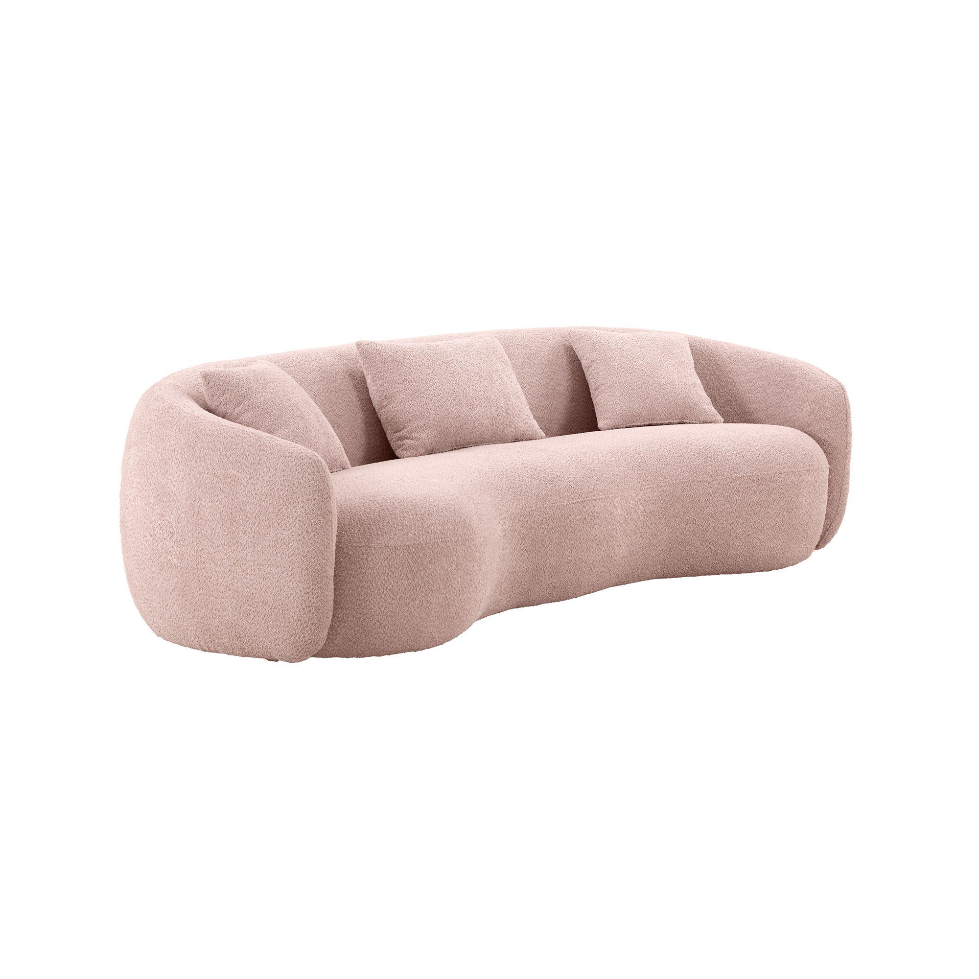 93.6'' Mid-Century Modern Curved Living Room Sofa, 4-Seat Boucle Fabric Couch For Bedroom, Office, Apartment, Pink