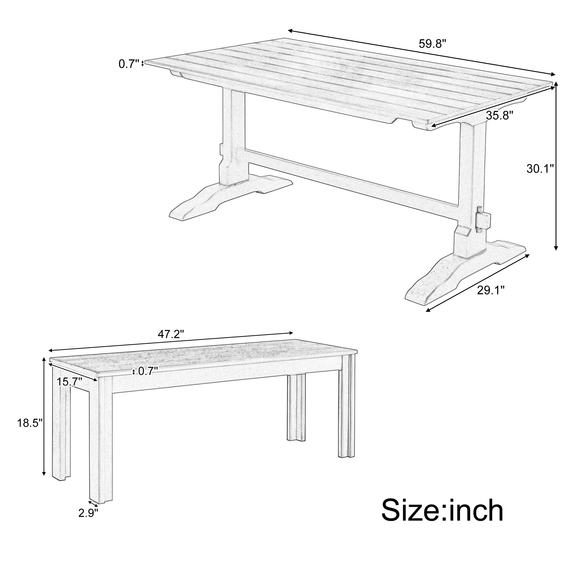 Retro 3-Piece Dining Set (Natural Wood)