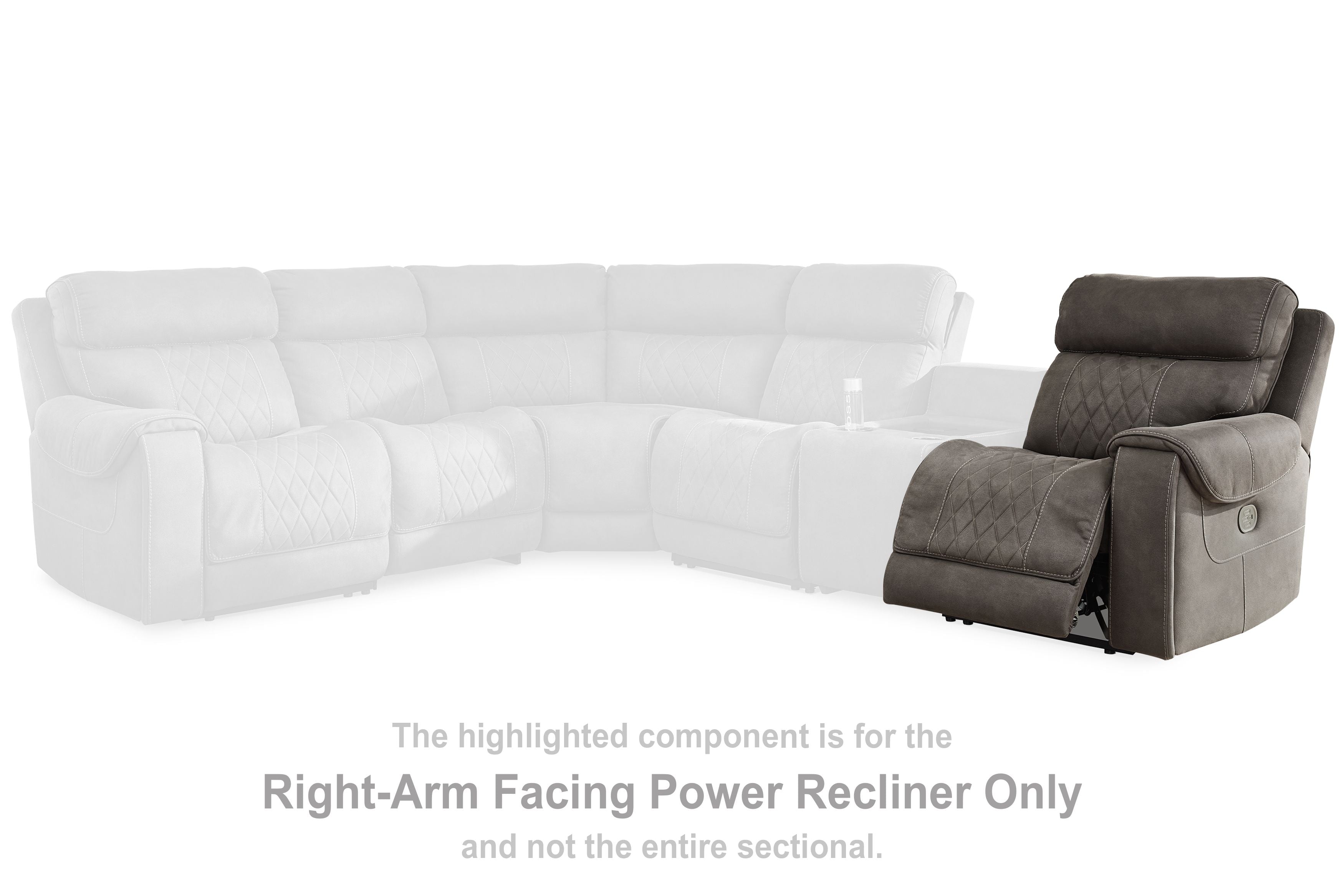 Gunmetal right-arm facing power recliner section with padded armrests