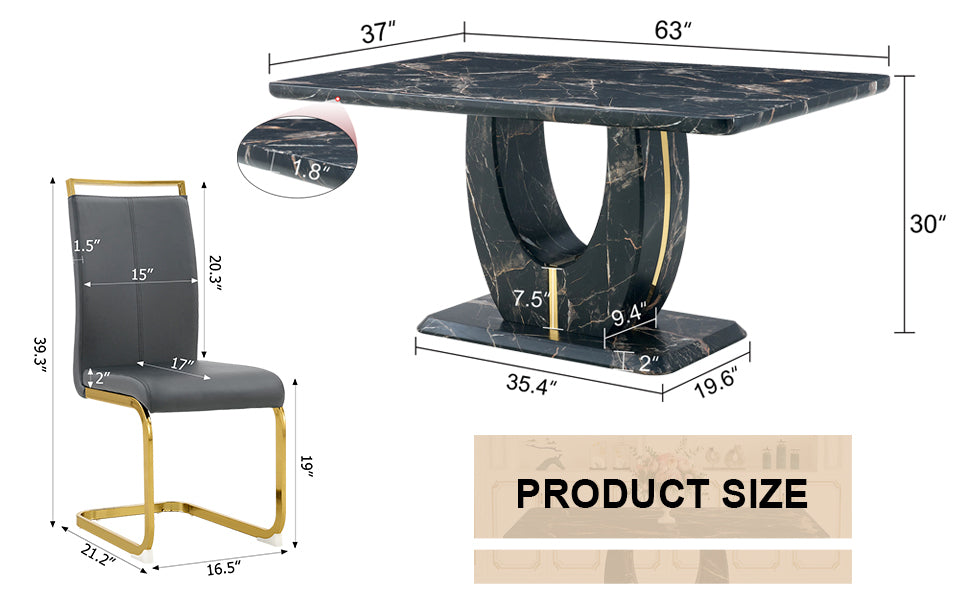 Black Marble Dining Set with 4 Chairs
