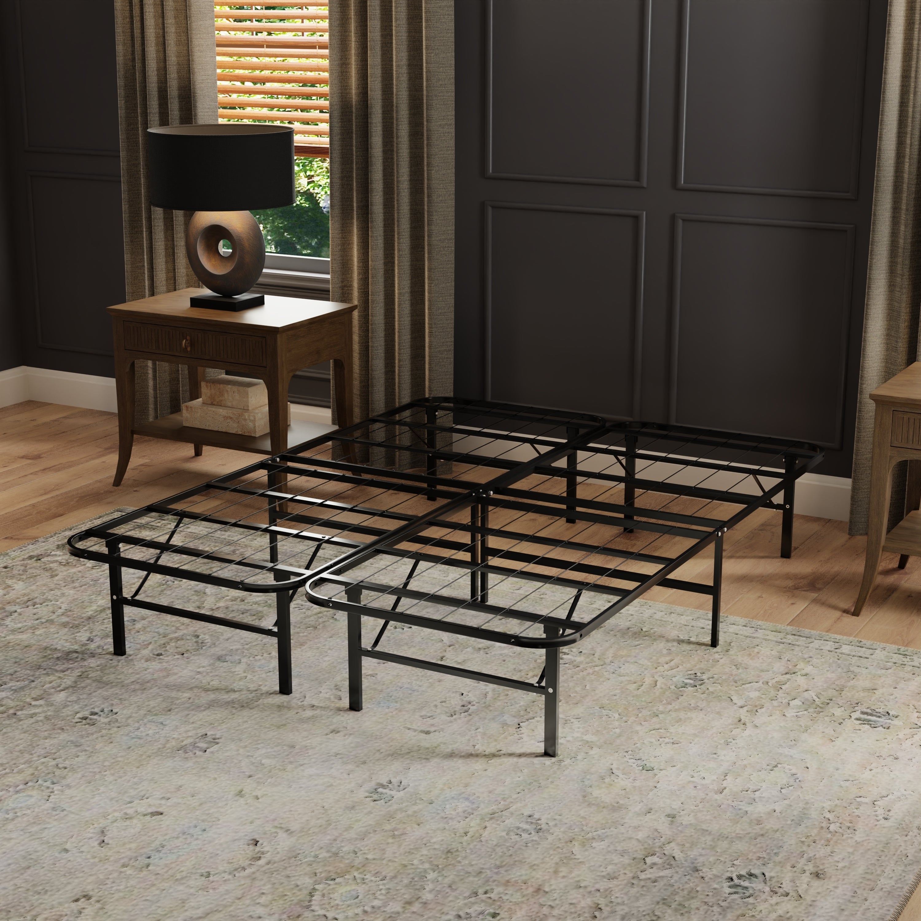 High Rise King Platform Bed Foundation - Sturdy Black Frame