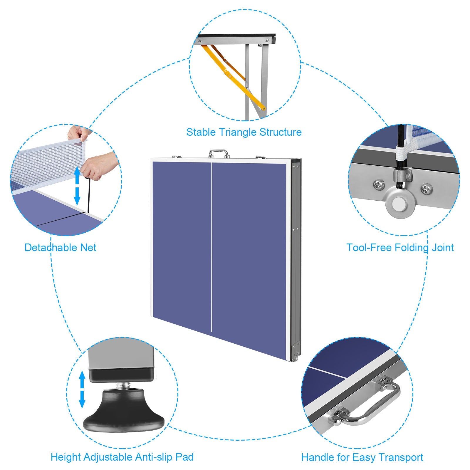 6ft Mid-Size Foldable Table Tennis Table Set with Net, Paddles, Balls