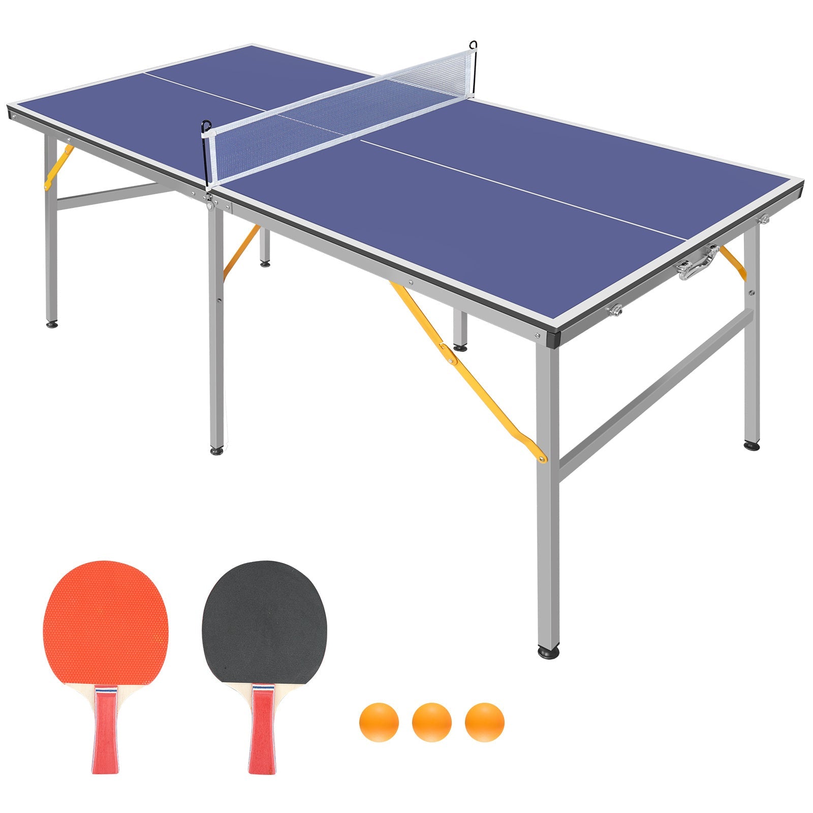 6ft Mid-Size Foldable Table Tennis Table Set with Net, Paddles, Balls