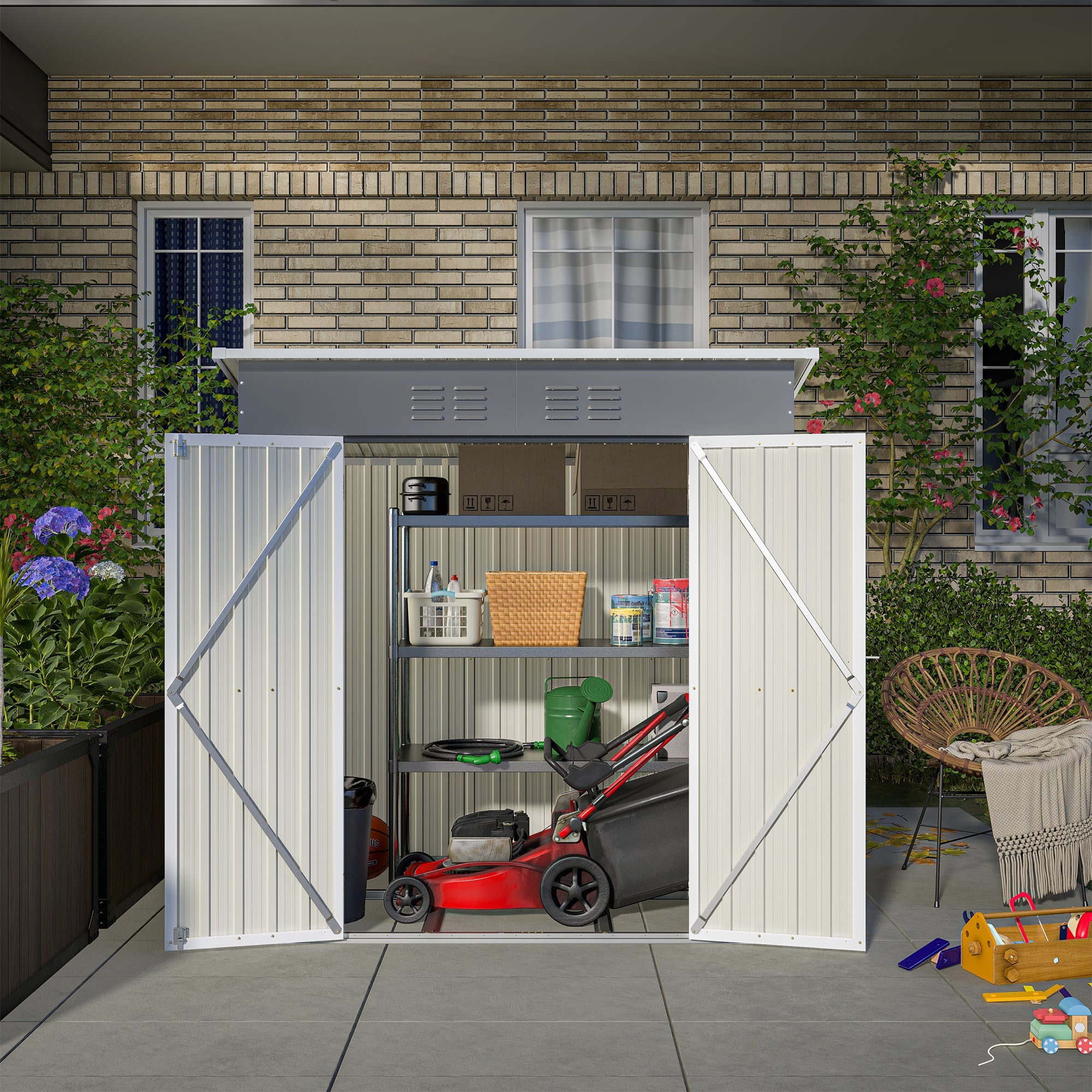 6x4 Metal Storage Shed - Lockable Outdoor Garden Shed-American Furniture Outlet