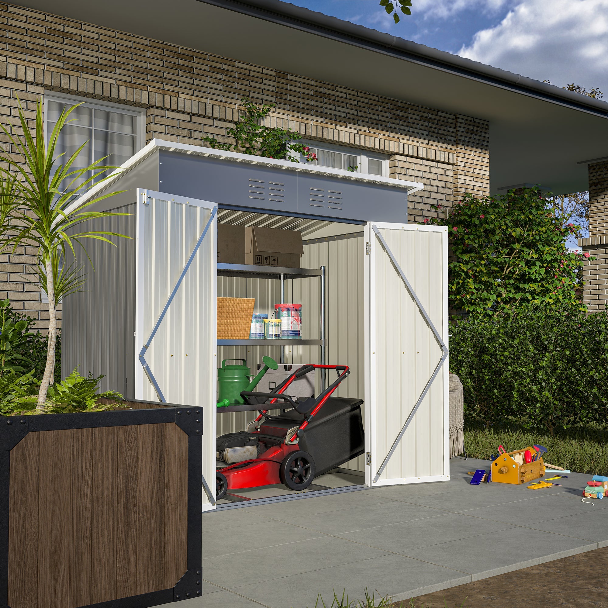6x4 Metal Storage Shed - Lockable Outdoor Garden Shed-American Furniture Outlet