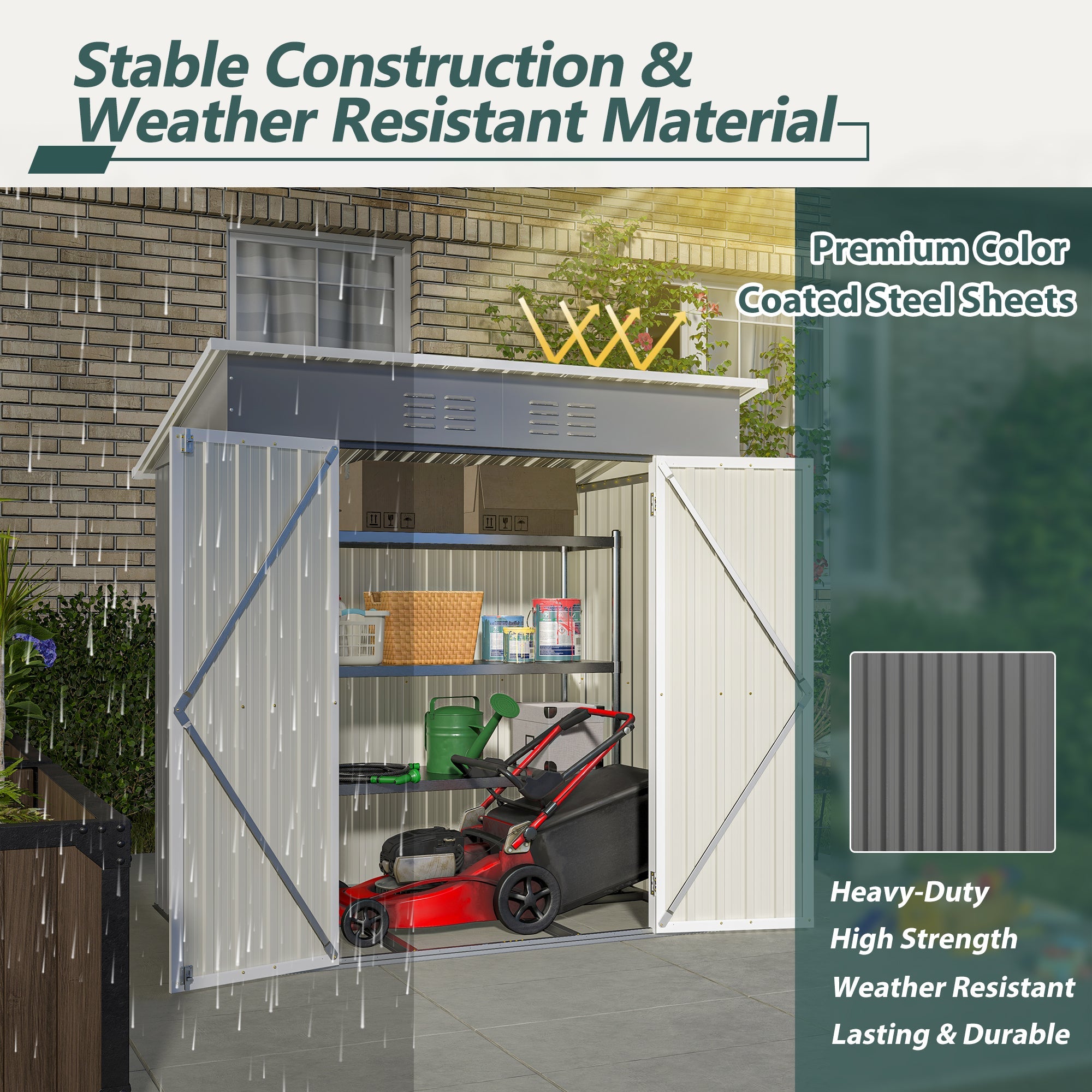 6x4 Metal Storage Shed - Lockable Outdoor Garden Shed-American Furniture Outlet