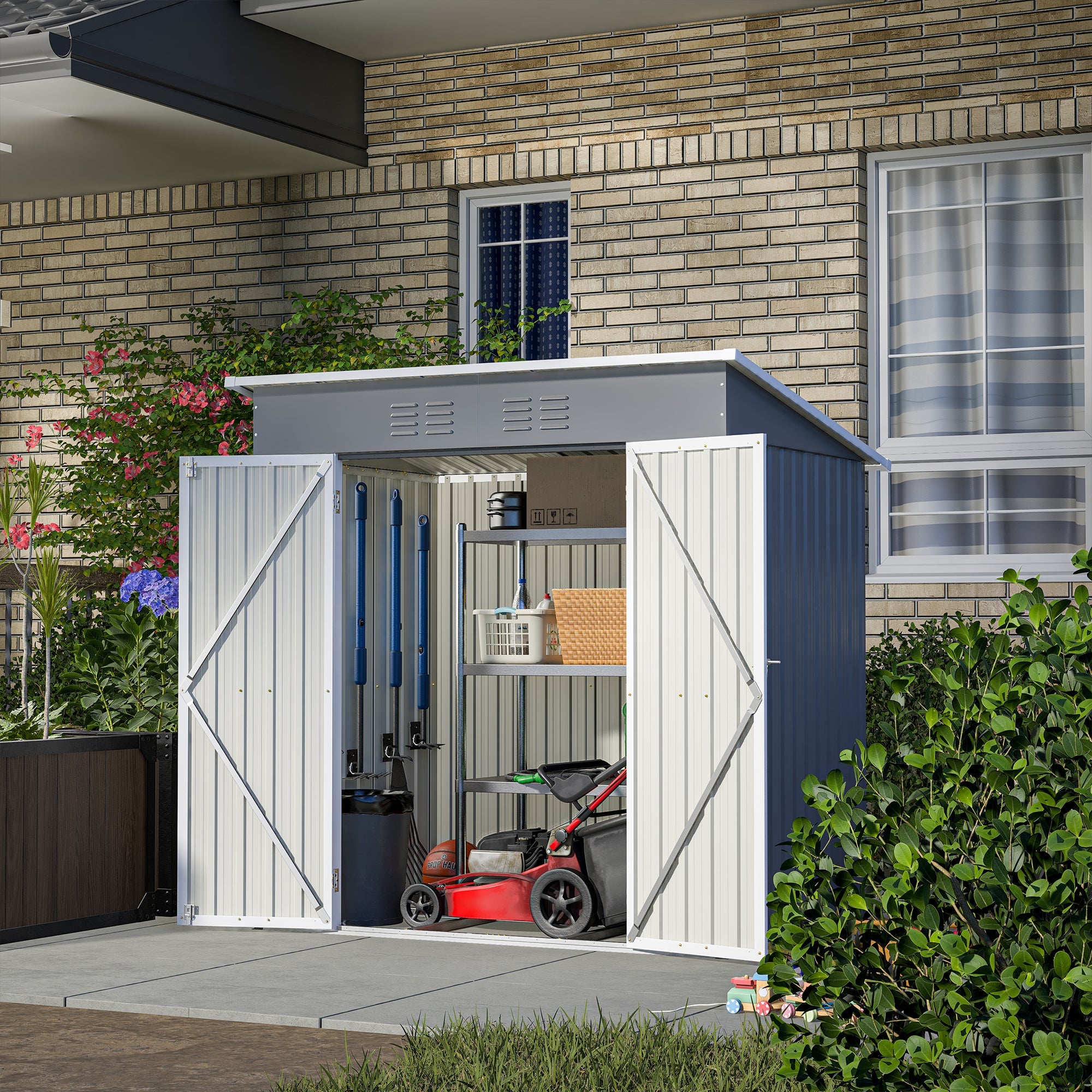 6x4 Metal Storage Shed - Lockable Outdoor Garden Shed-American Furniture Outlet