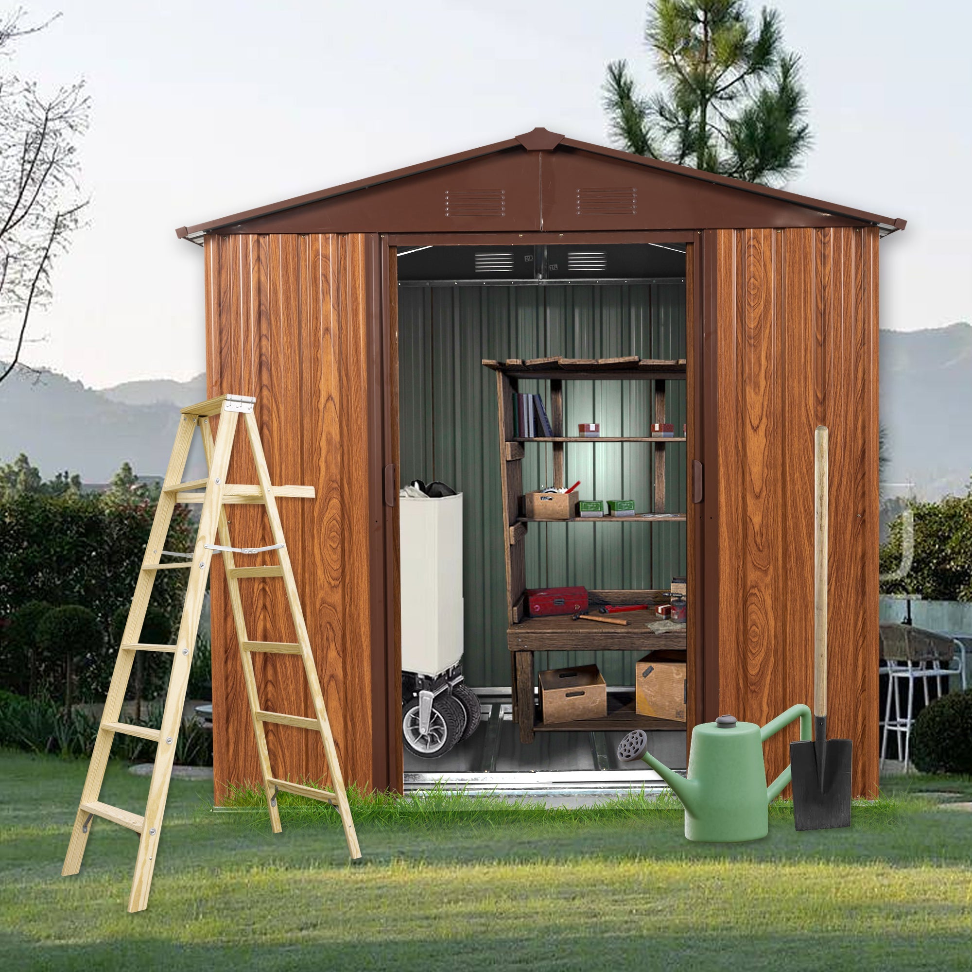 6x6 Metal Storage Shed w/ Foundation & Window - [Brand Name]-American Furniture Outlet