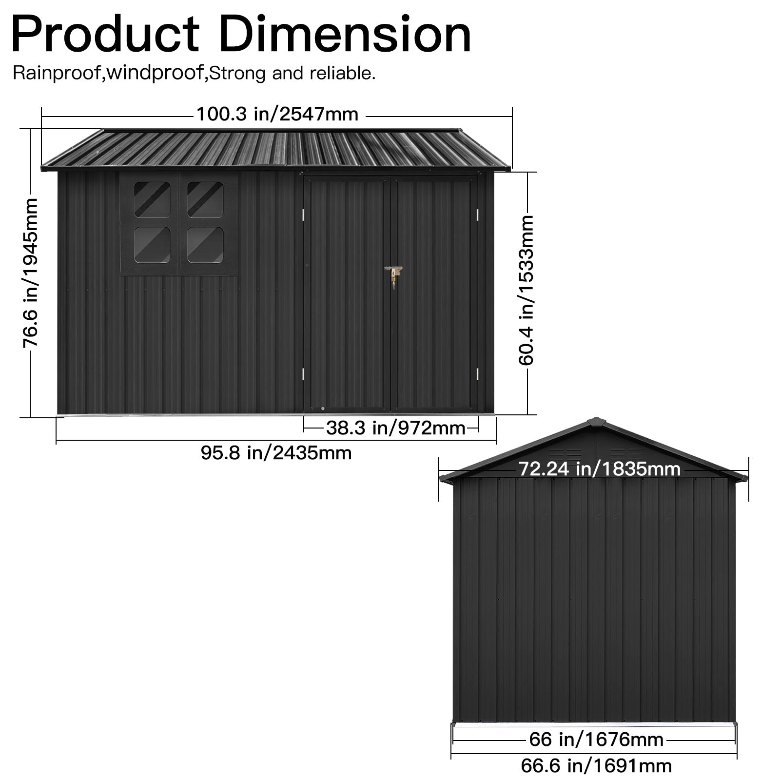 6x8 Metal Garden Shed - Outdoor Storage w/ Window - Black-American Furniture Outlet