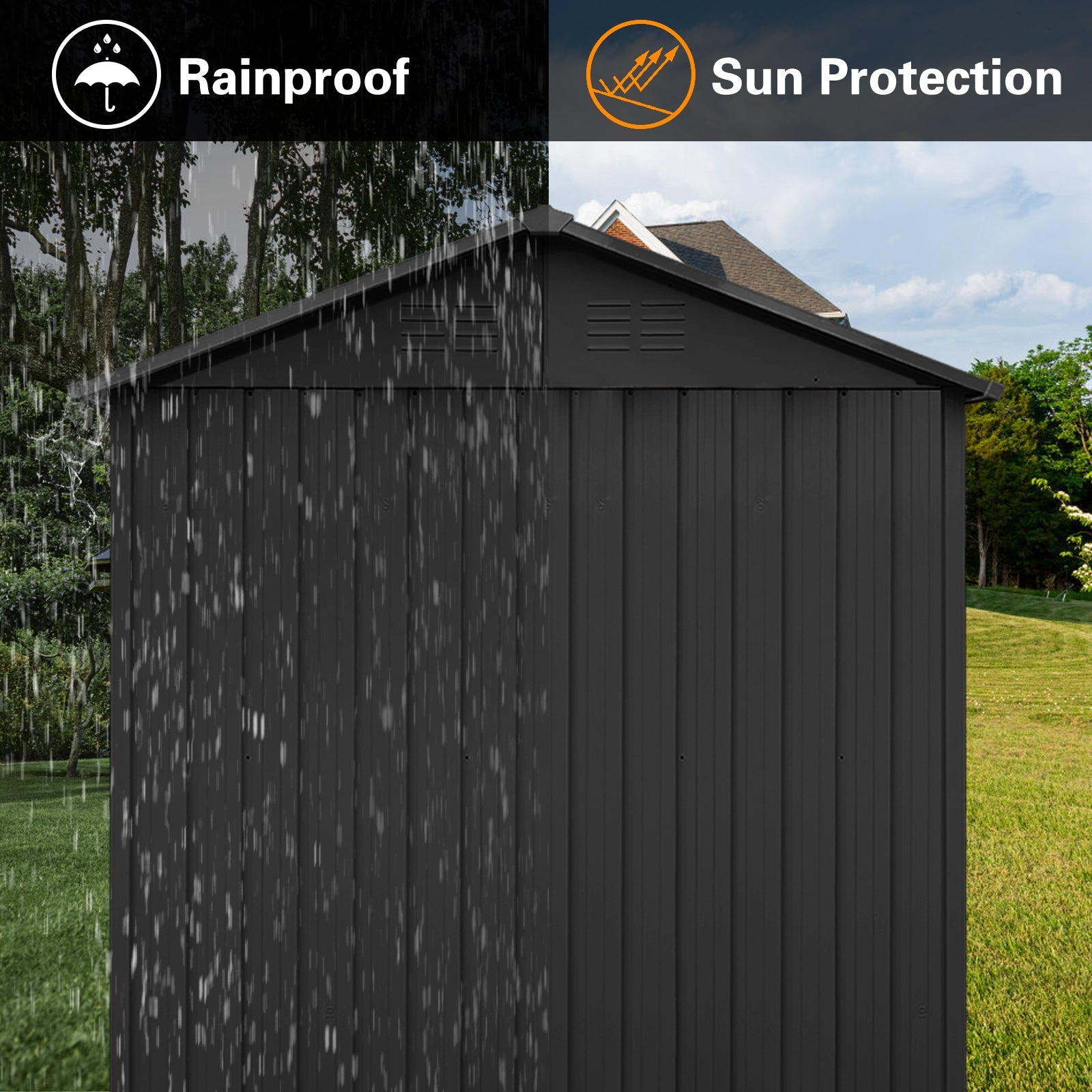 6x8 Metal Garden Shed - Outdoor Storage w/ Window - Black-American Furniture Outlet