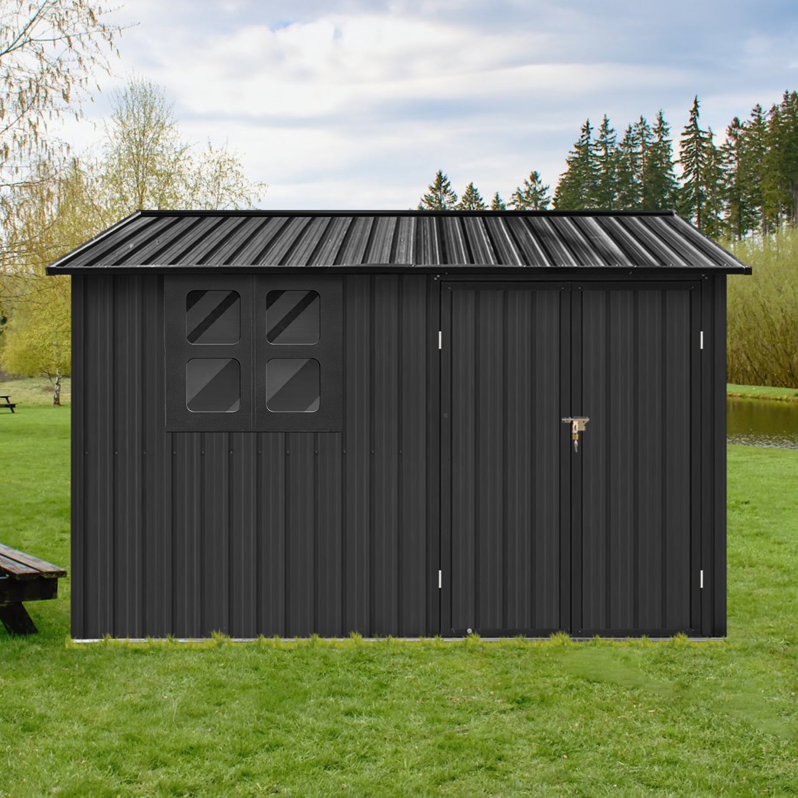 6x8 Metal Garden Shed - Outdoor Storage w/ Window - Black-American Furniture Outlet