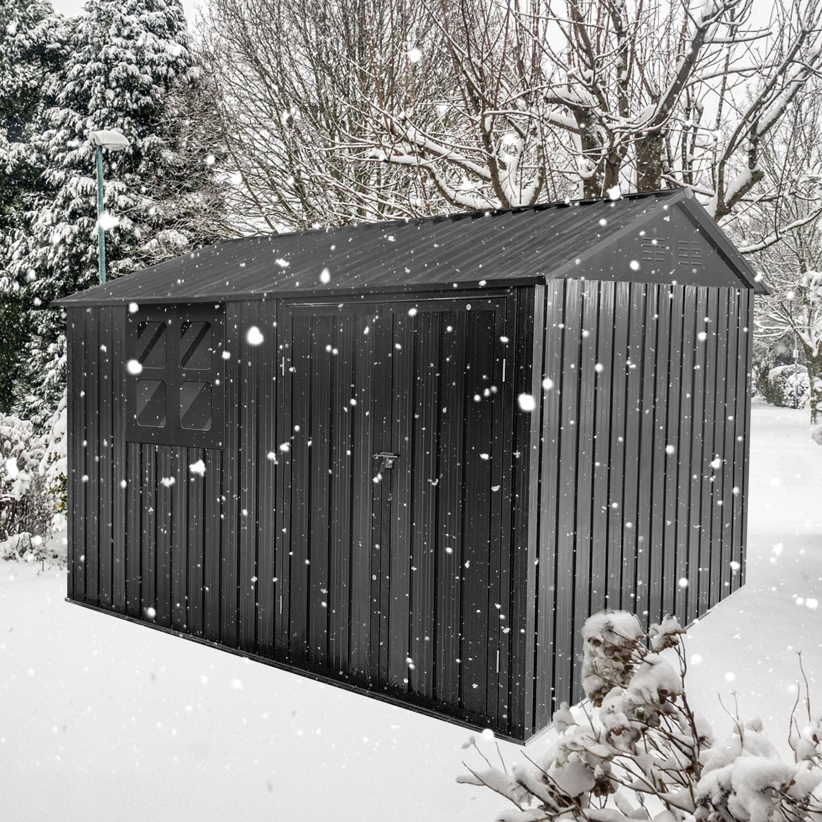 6x8 Metal Garden Shed - Outdoor Storage w/ Window - Black-American Furniture Outlet