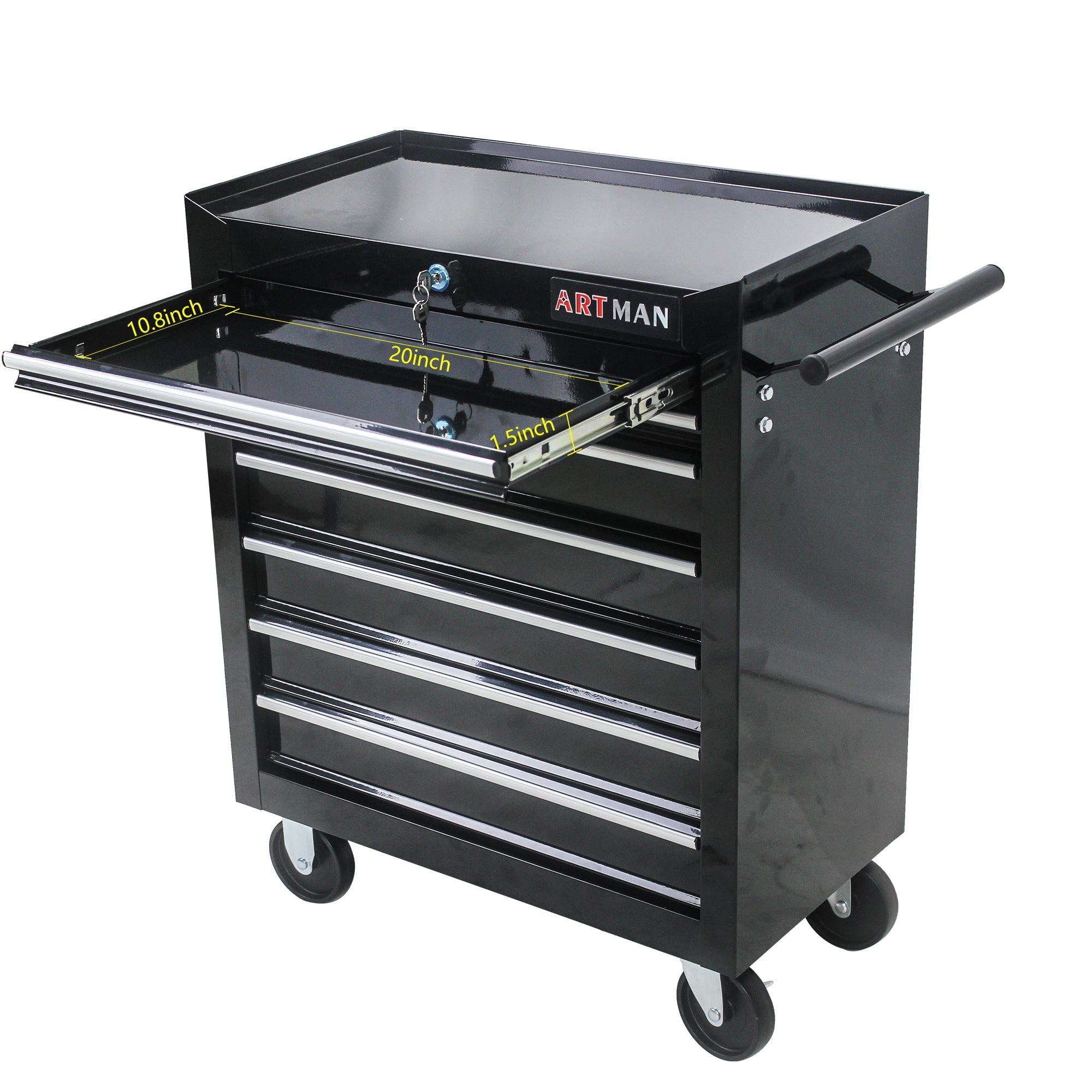 7-Drawer Multifunctional Tool Cart with Wheels - Black | Organize Tools Efficiently | Portable & Versatile-American Furniture Outlet