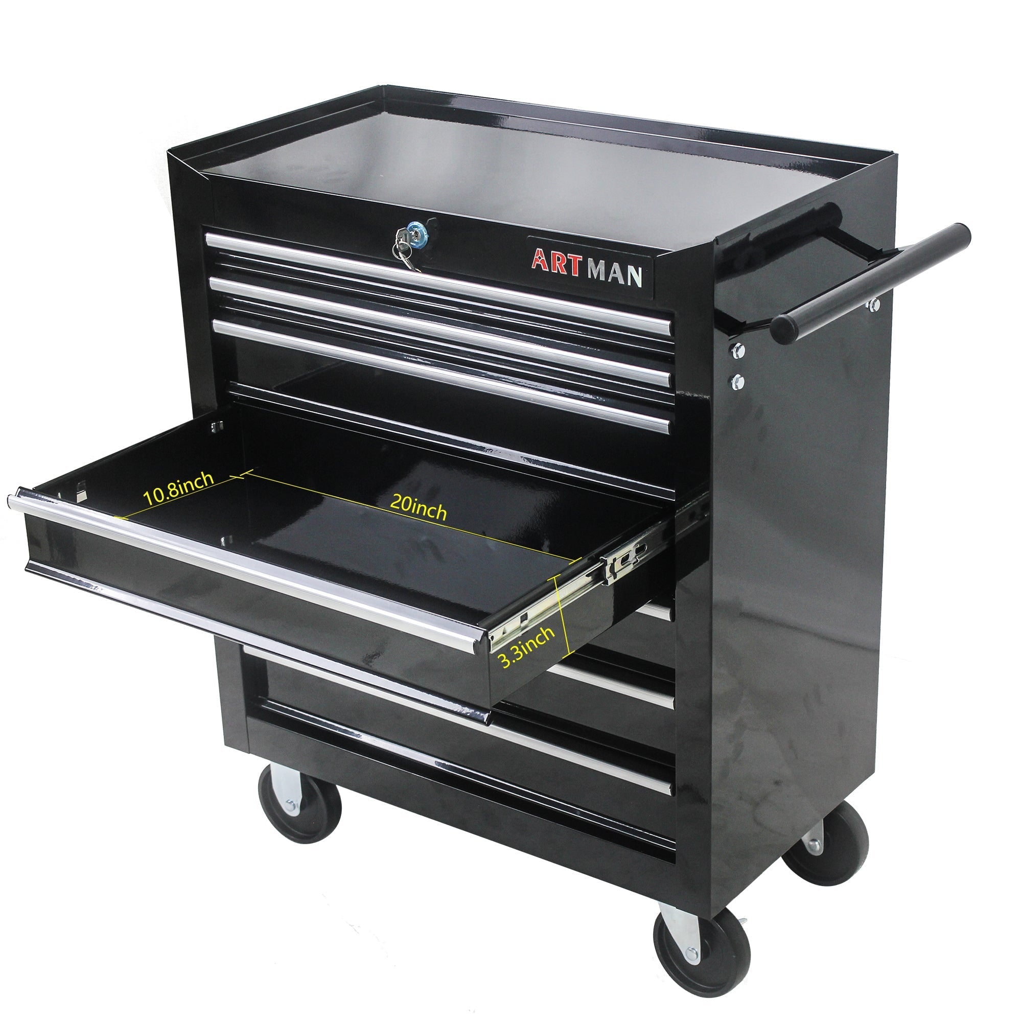 7-Drawer Multifunctional Tool Cart with Wheels - Black | Organize Tools Efficiently | Portable & Versatile-American Furniture Outlet