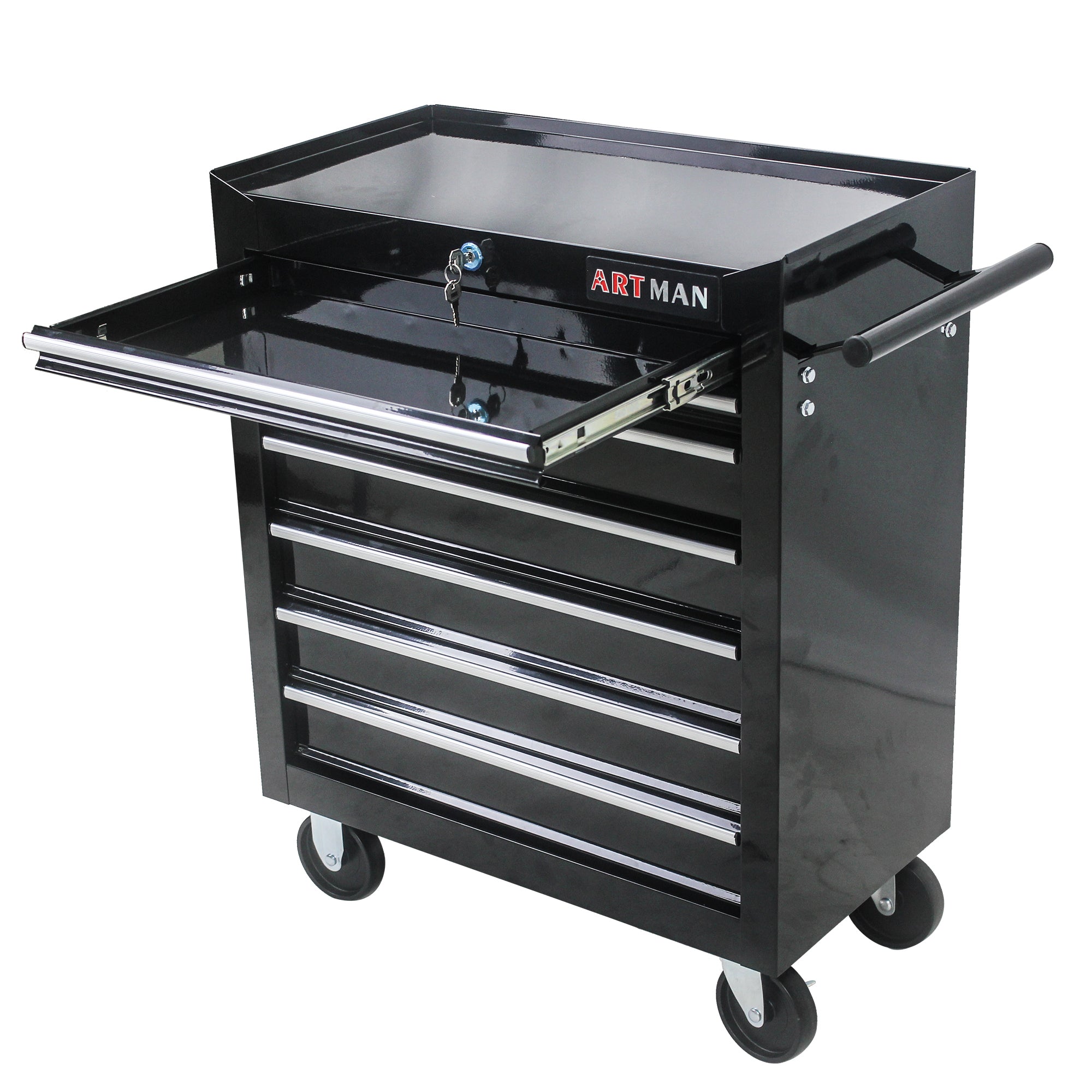 7-Drawer Multifunctional Tool Cart with Wheels - Black | Organize Tools Efficiently | Portable & Versatile