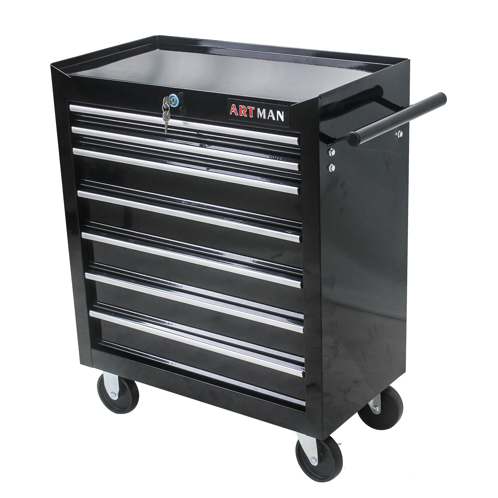 7-Drawer Multifunctional Tool Cart with Wheels - Black | Organize Tools Efficiently | Portable & Versatile