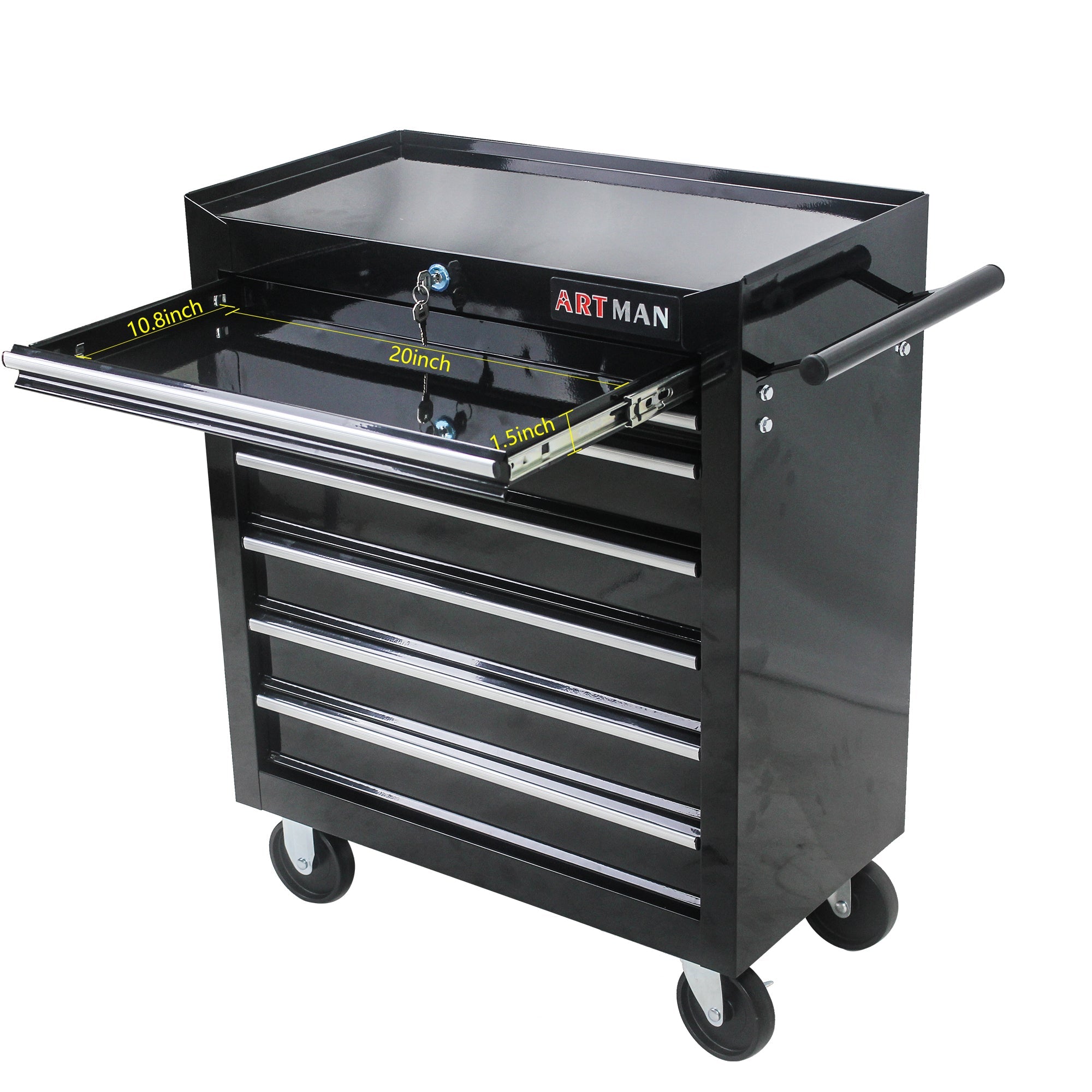 7-Drawer Multifunctional Tool Cart with Wheels - Black | Organize Tools Efficiently | Portable & Versatile