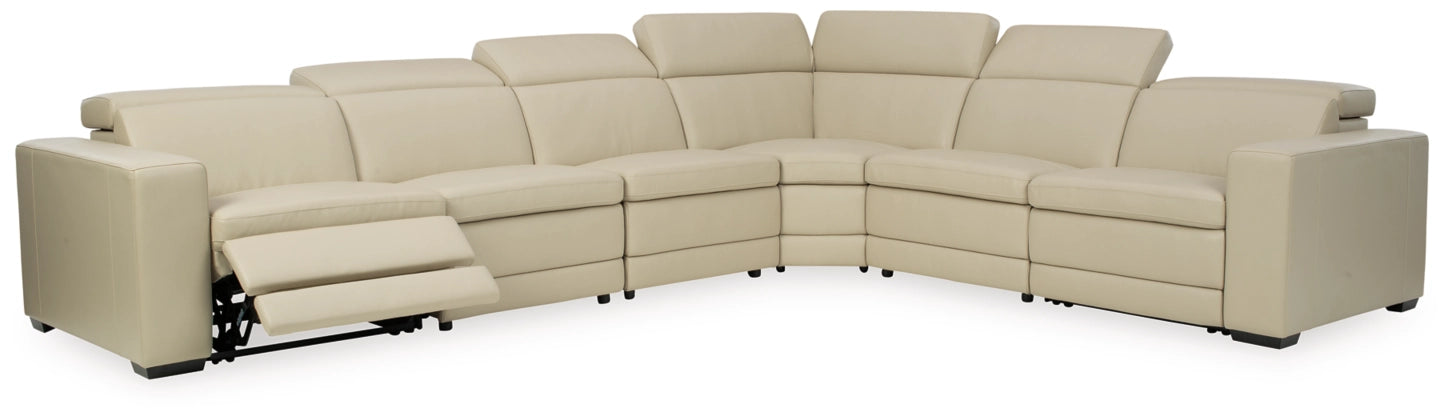 7-Piece Texline Beige Leather Power Reclining Sectional-Reclining Sectionals-American Furniture Outlet