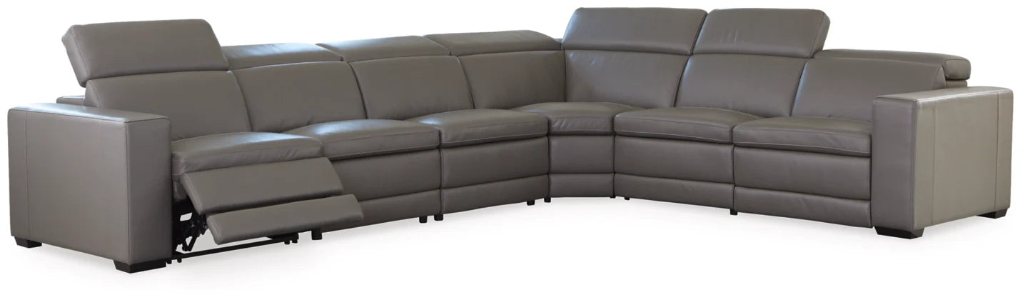 7-Piece Texline Gray Power Reclining Sectional Leather-Reclining Sectionals-American Furniture Outlet