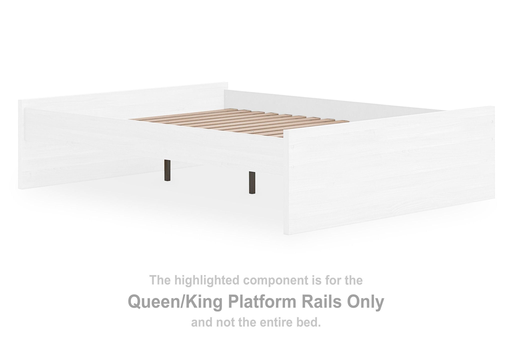 Queen/King platform rails with natural wood slats on bed frame