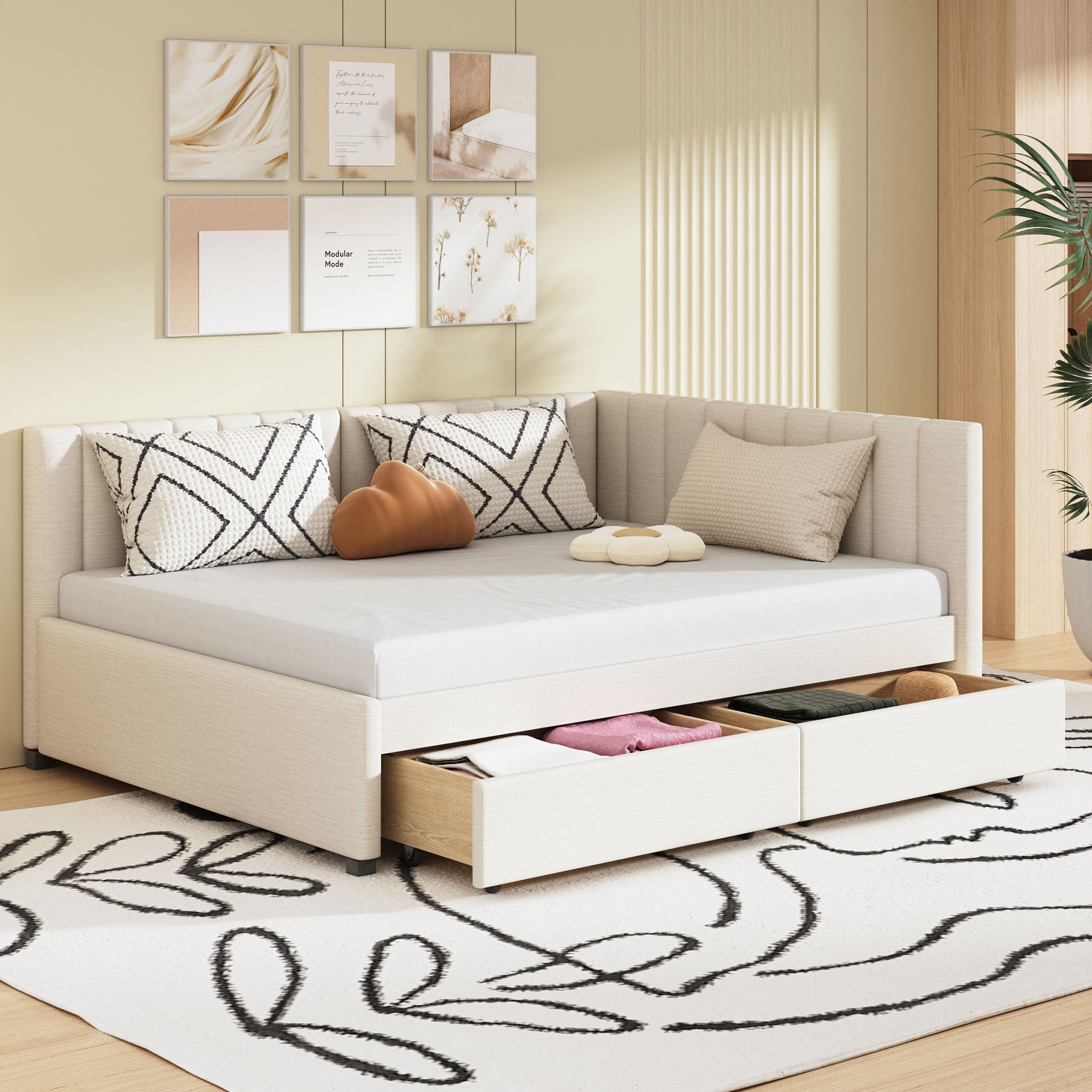 Full Size Upholstered Daybed with Storage Drawers Sofa Bed - No Box Spring