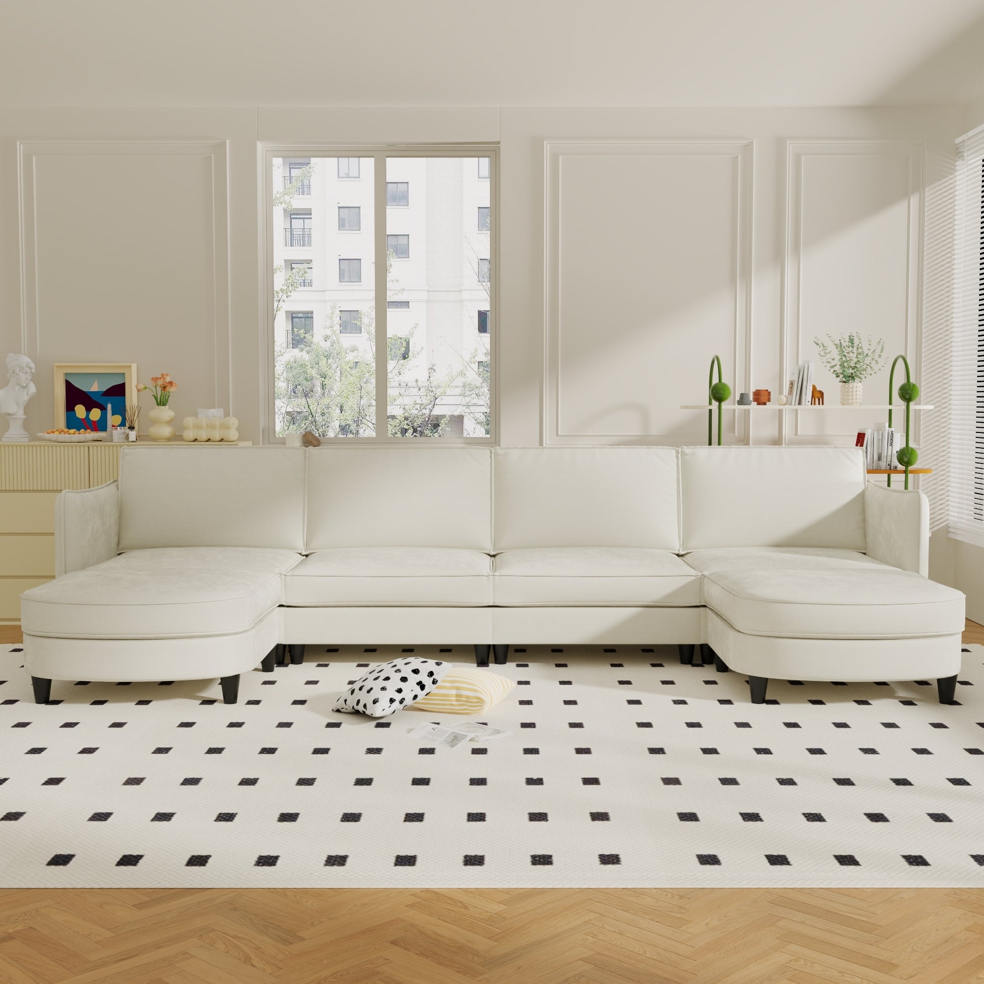 Large 6-Seater U-Shaped Fabric Sofa Couch for Living Room