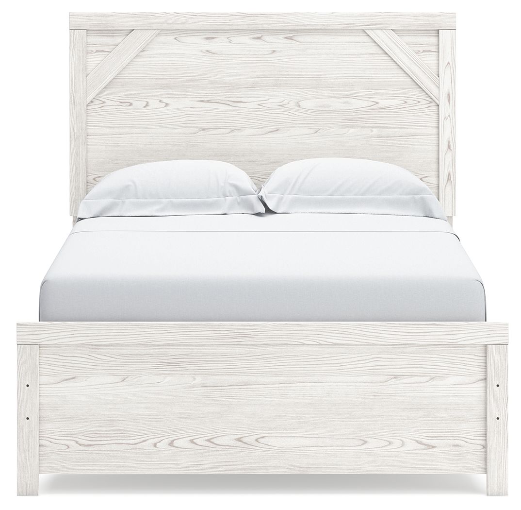 Full panel bed rails in light gray/white, paneled headboard and footboard