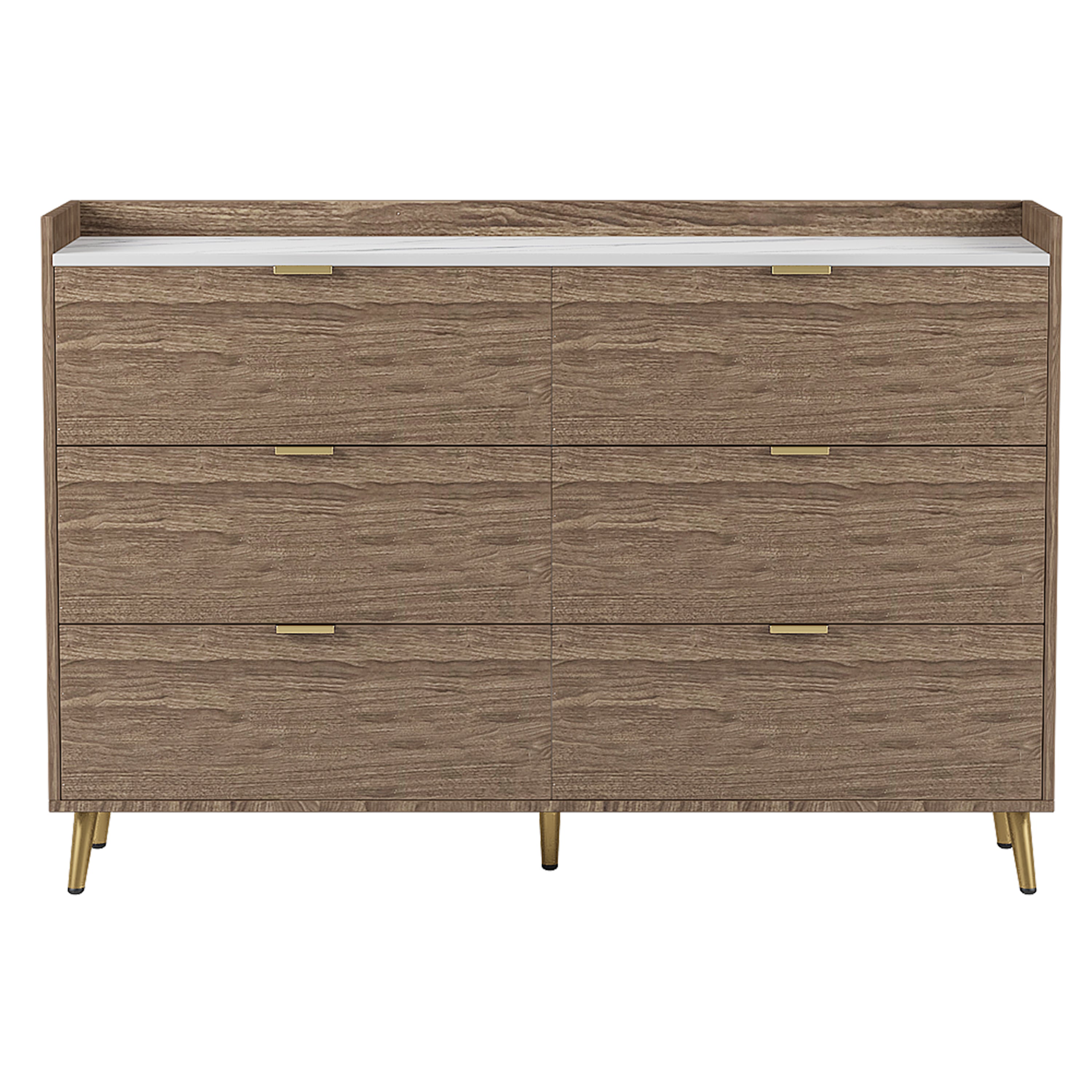 55" 6-Drawer Dresser Marbling Top Walnut