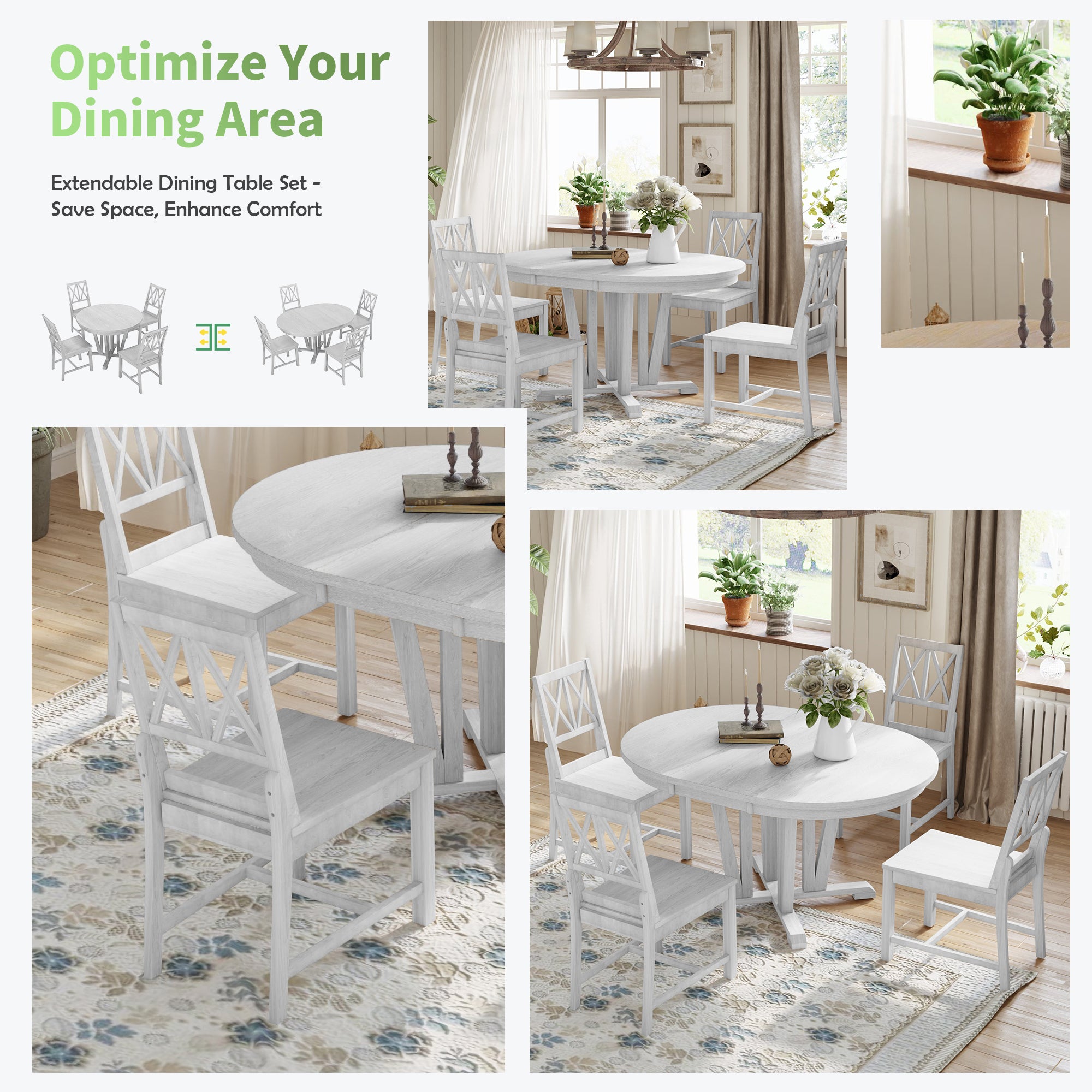 Rustic Round Dining Table Set - 5 Piece Gray