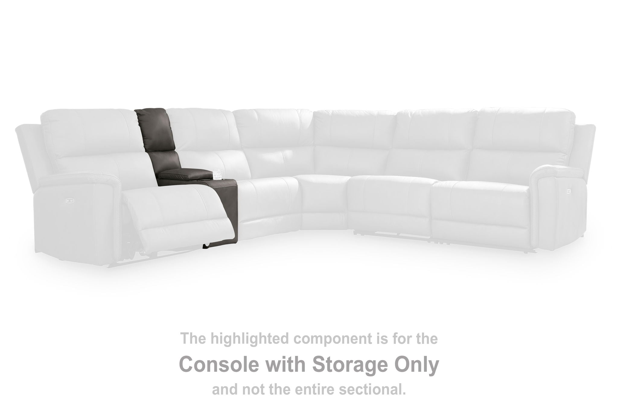 White sectional sofa with highlighted console storage section