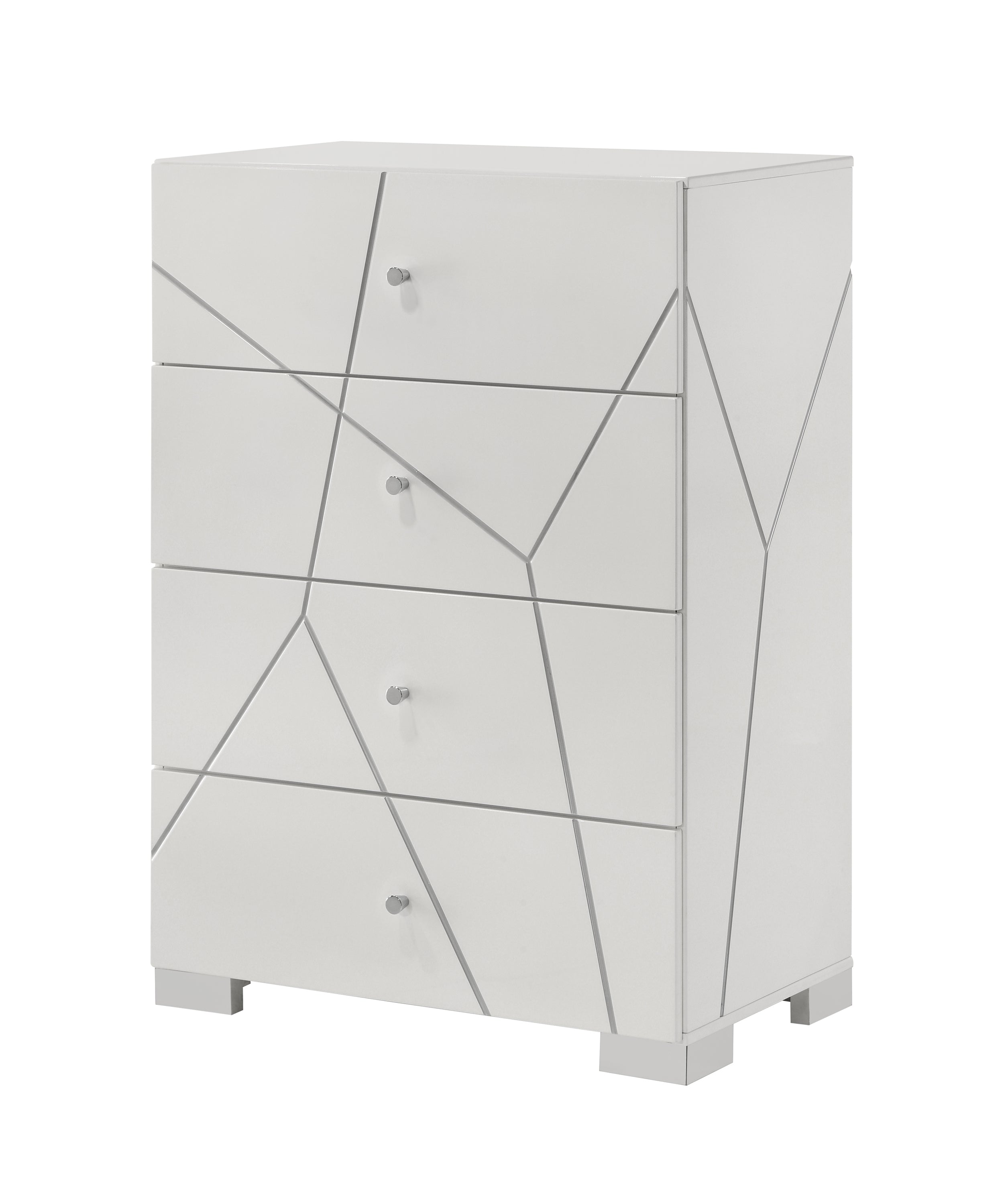 Contemporary White High-Gloss 4-Drawer Geometric Chest