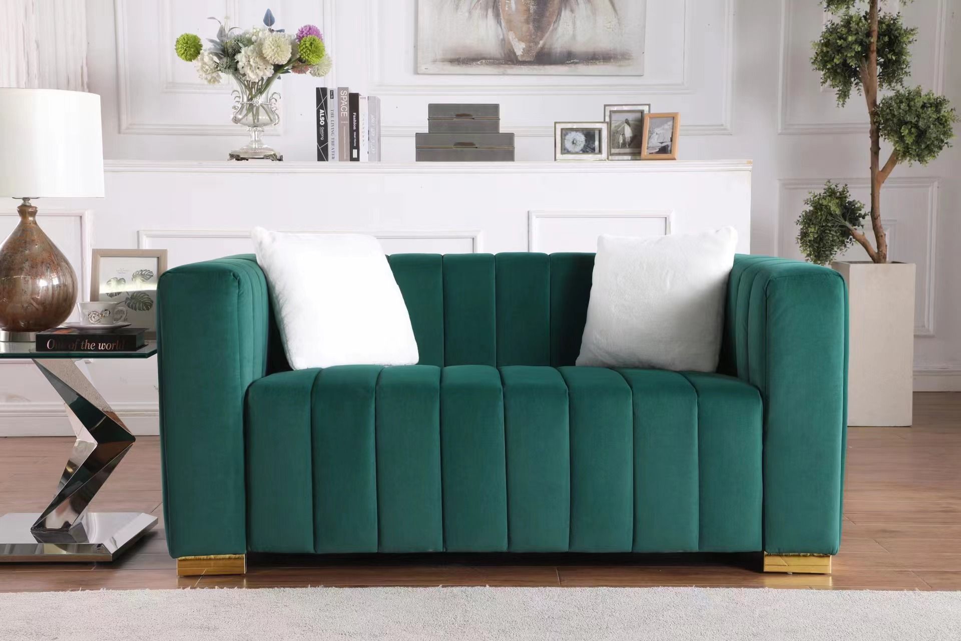 A Modern Channel Sofa Take On A Traditional Chesterfield, Dark Green Color, Loveseater - Dark Green