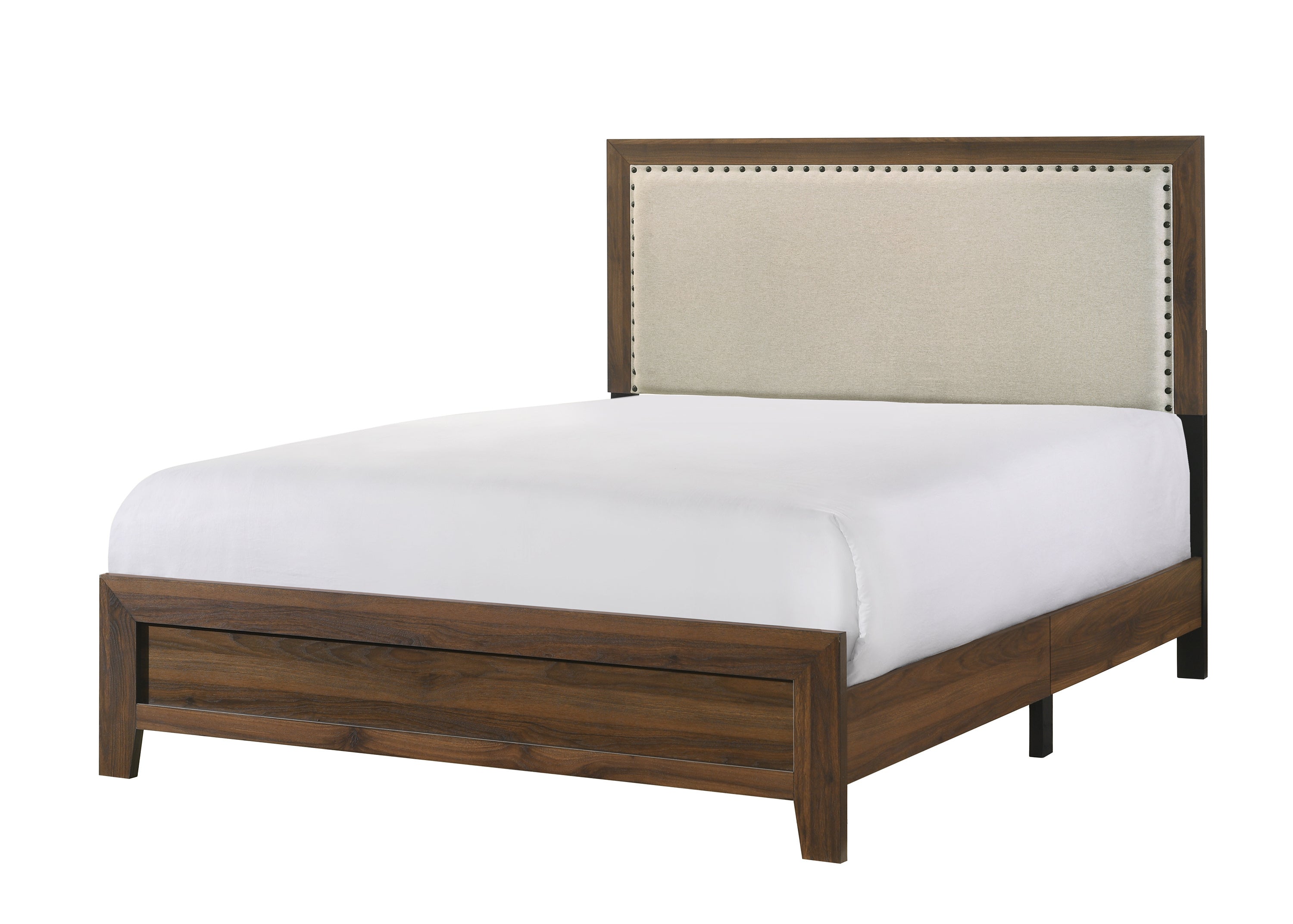 Full Size Brown Cherry Tufted Fabric Panel Bed Nailhead Headboard