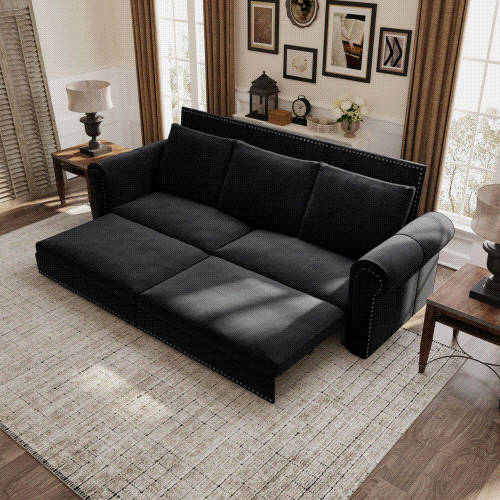 Chesterfield Sofa Bed, Velvet Sleeper Sofa, Black